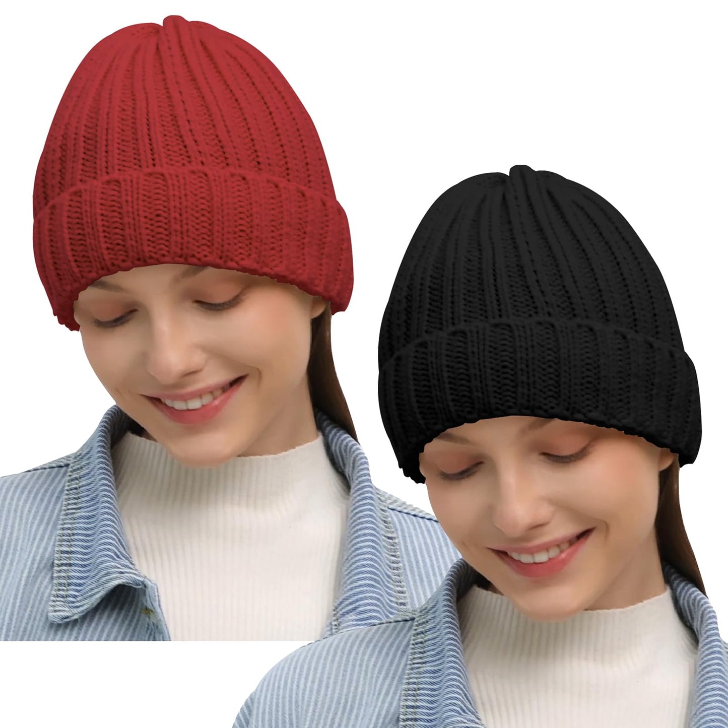Rosoz Winter Hats for Women Warm Thick Soft Stretch Cable Knit Beanie Skully Cap for Cold Weather