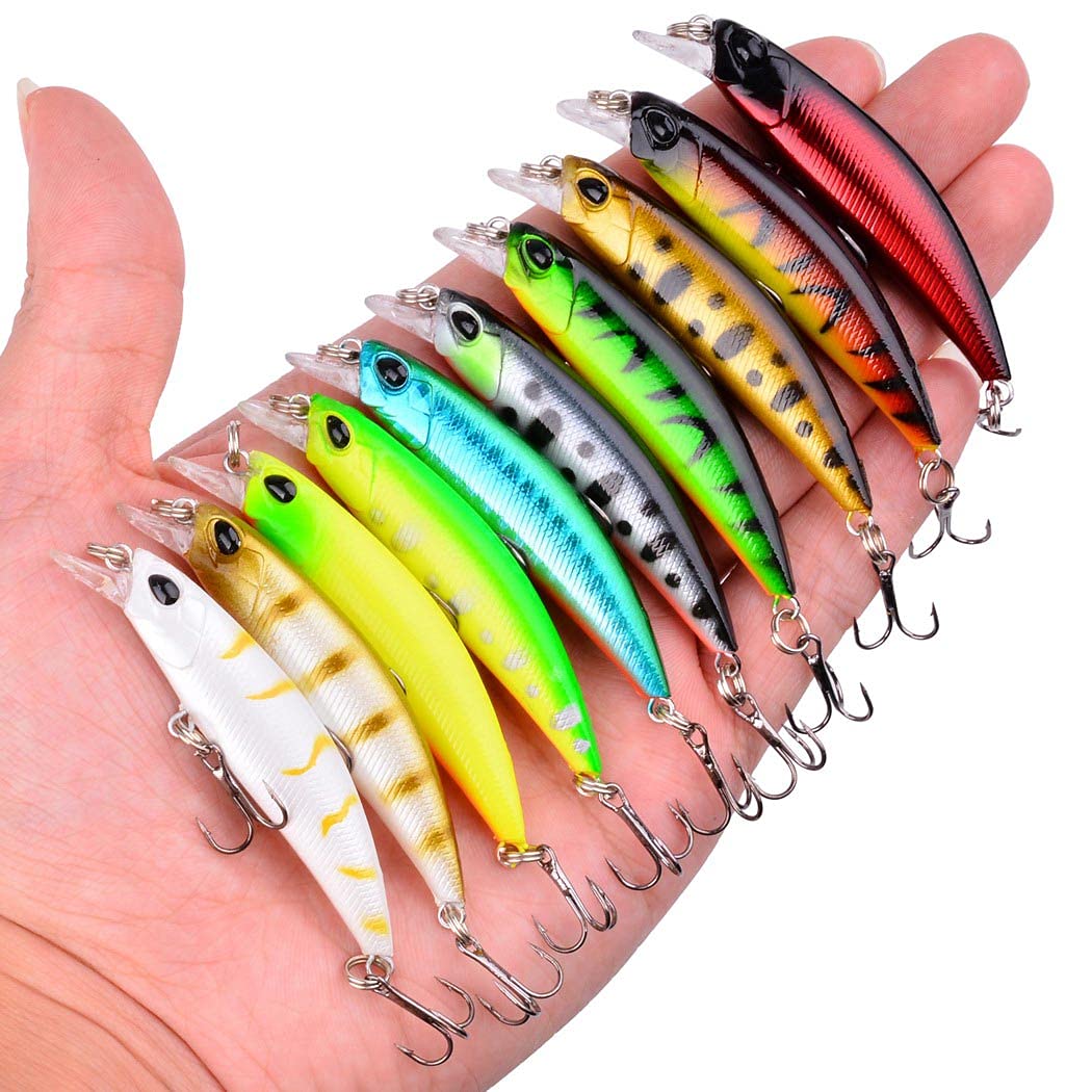 Fishing Lures Kit Mixed Including Minnow Popper Crank Baits with Hooks for Saltwater Freshwater Trout Bass Salmon Fishing