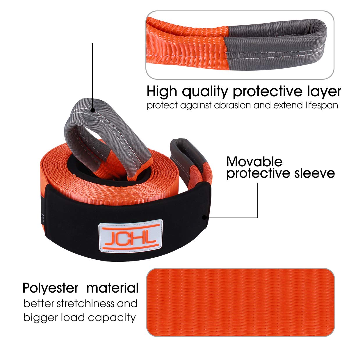 Tow Strap with Hooks 2in X20Ft Recovery Strap 10,000LB Break Strengthened Towing Rope for Towing Vehicles in Roadside Emergency