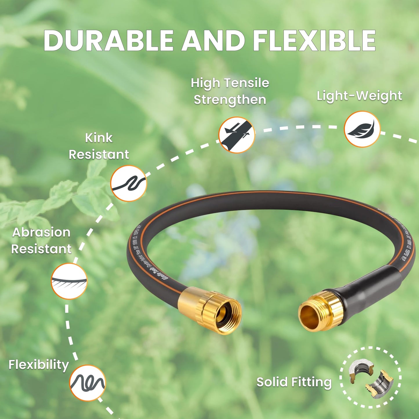 Giraffe Tools Garden Hose 50ft x 5/8", Water Hose Heavy Duty, Flexible, Lightweight Hybrid Hose with Swivel Handle, Male to Female Fittings, Burst 600 PSI