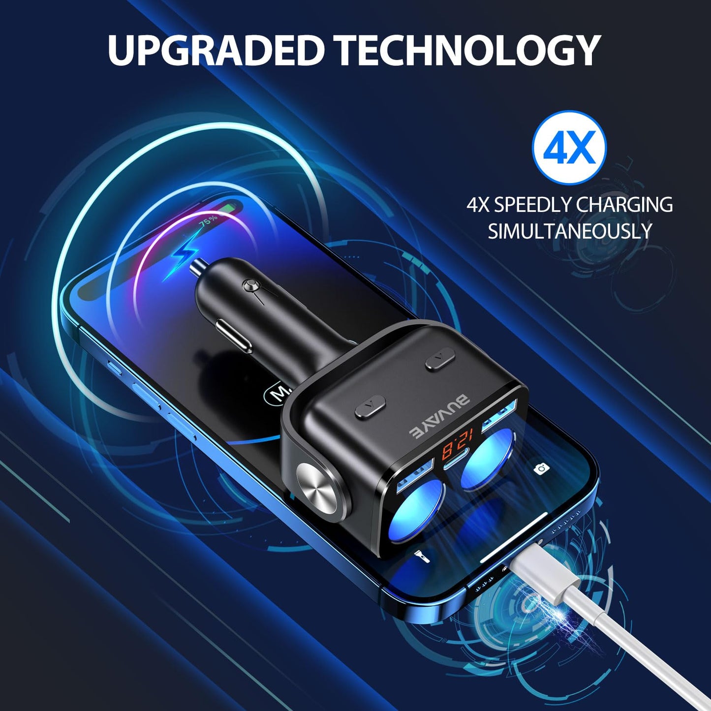 5 in 1 Car Cigarette Lighter Splitter, BUVAYE Dual QC3.0 and 30W PD USB C Cigarette Lighter Adapters for Cars 12V/24V 180-degree Adjustable Car Charger Adapter for iPhone/iPad/GPS/Dash Cam/Laptop