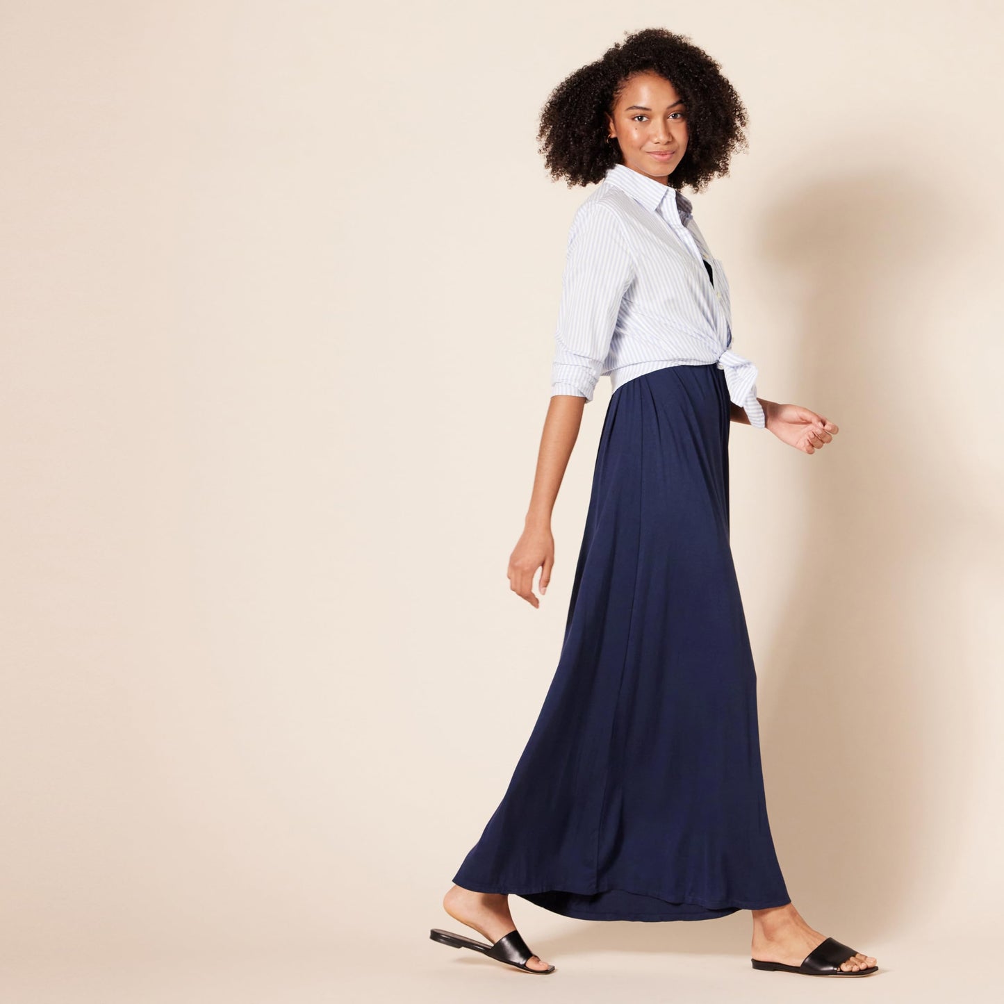 Amazon Essentials Women's V Neck Short Sleeve Waisted Maxi Dress (Available in Plus Size)