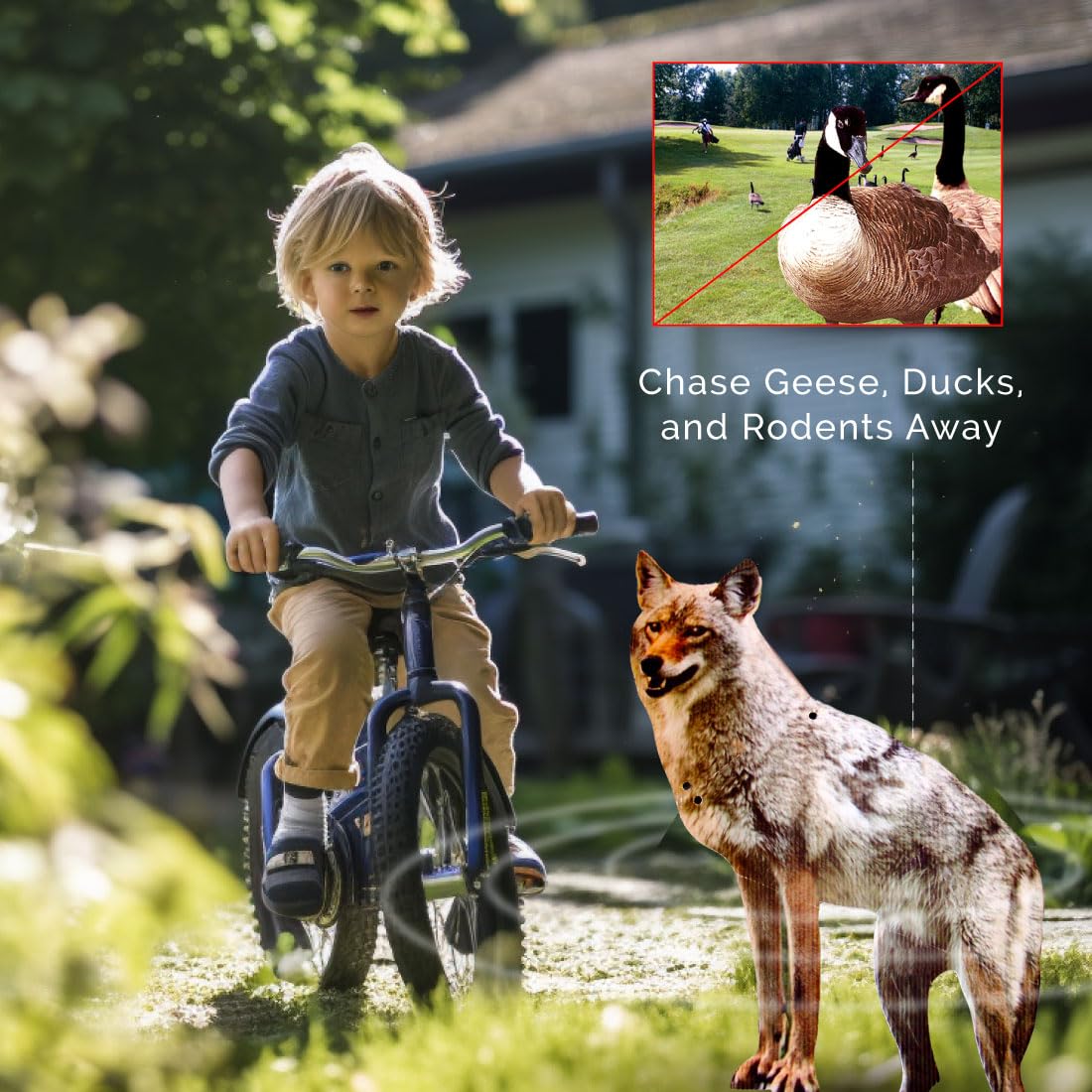 Bird-X 2D Hunting Coyote Predator Decoy - Targets Canada Geese, Deer and Rabbits Deterrent, Yard Ornament