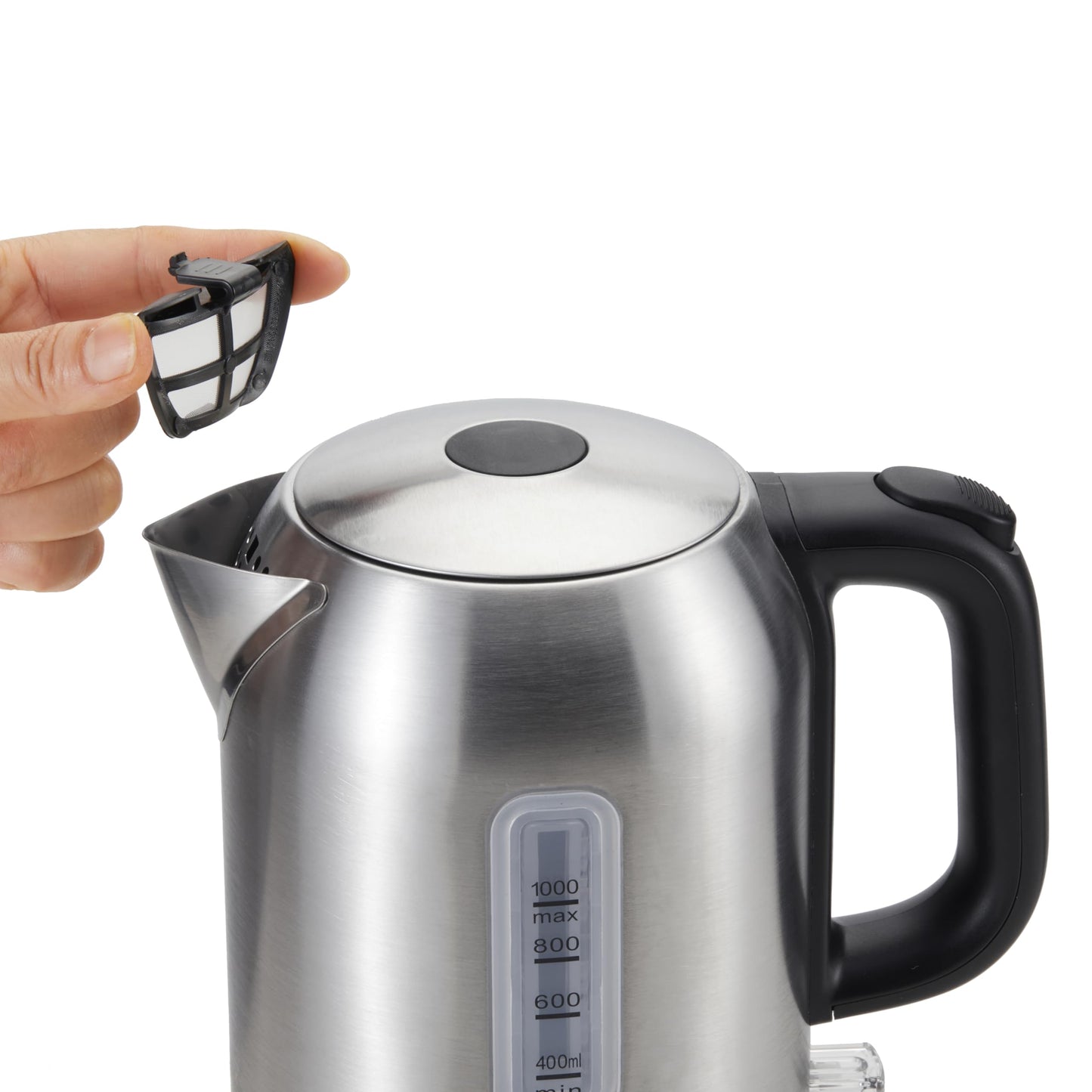 Amazon Basics Electric Kettle, Tea Kettle & Water Boiler with Auto Shut-Off, Boil Dry Protection, Strix Thermostat, BPA-Free, 1500W, 1.1Qt (1L), Stainless Steel, New Model, Black & Silver