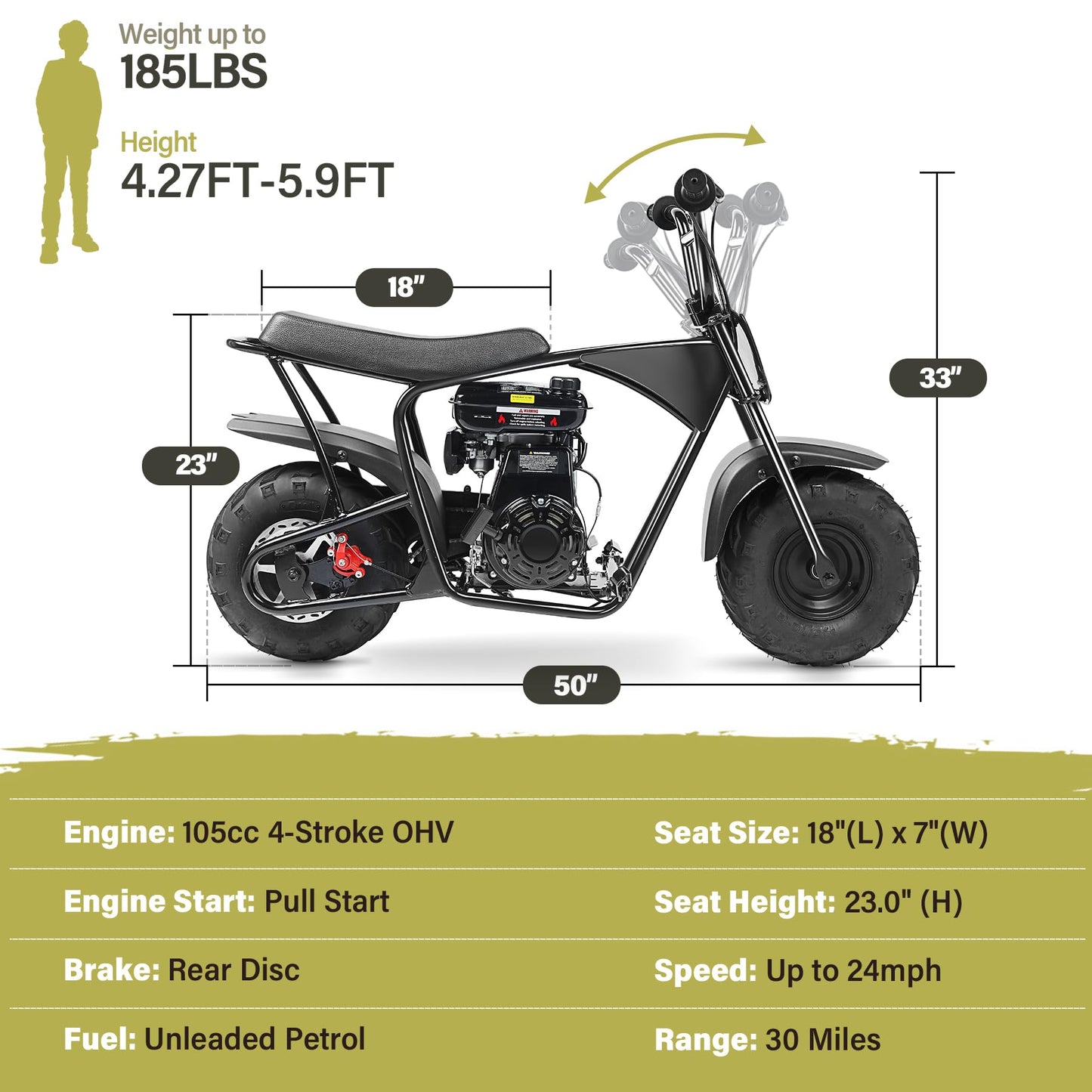 Oryxearth Mini Dirt Bike for Kids, Gas Powered Off Road Pit with Automatic Transmission and Pull Start Kids