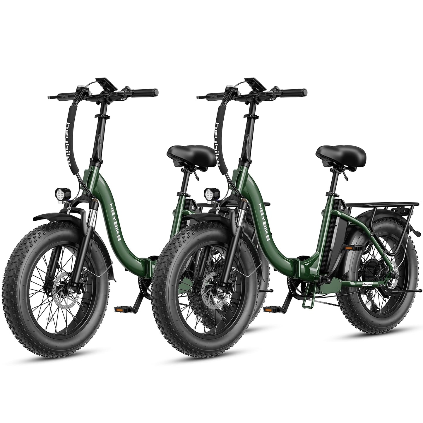 Heybike Ranger Electric Bike for Adults, Peak 1400W Upgraded Motor Ebike, 28MPH [20" Fat Tire All-Terrain] 600Wh Removable Battery Folding Step-Thru E Bike with Front Suspension