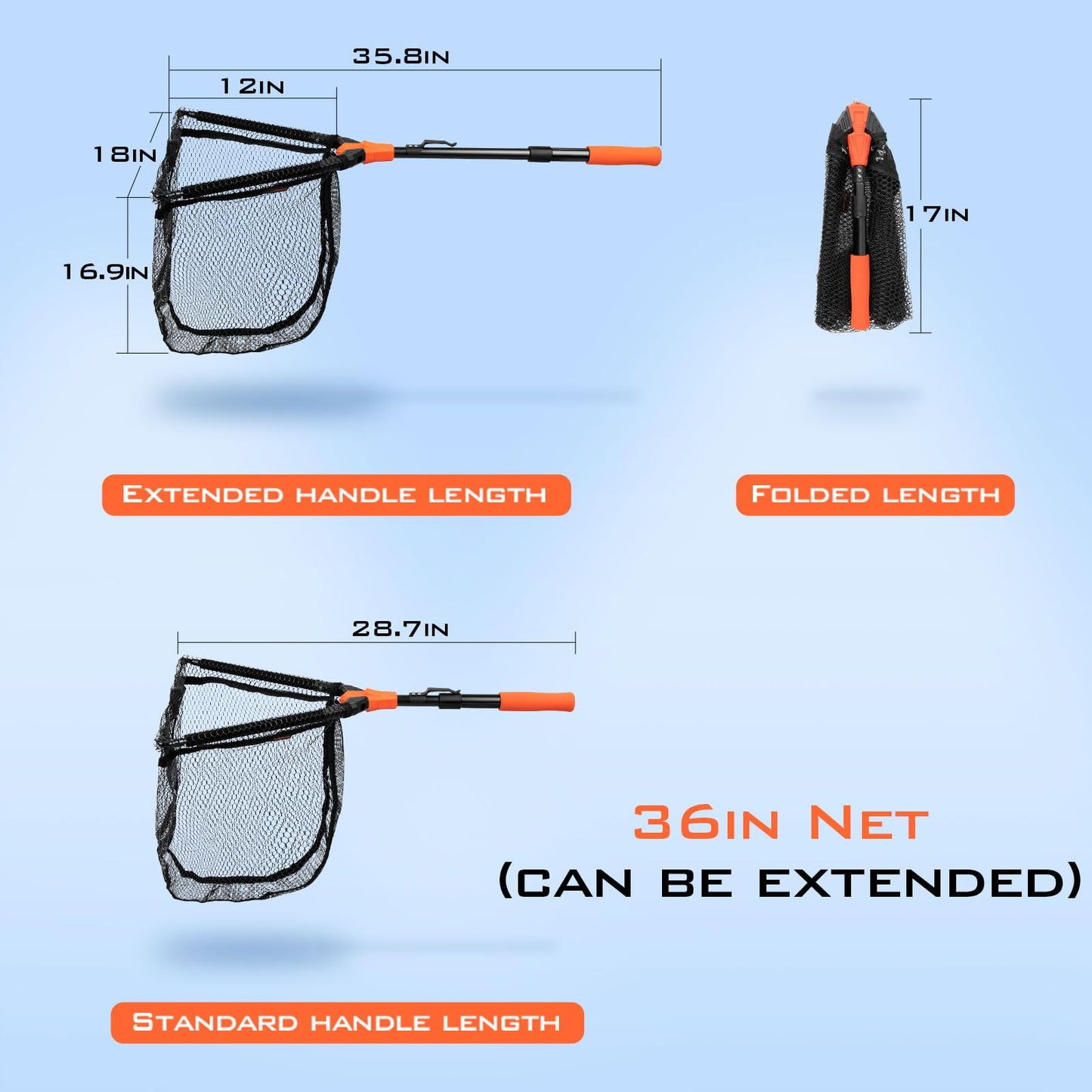 KastKing Pontus Fishing Net, Foldable & Lightweight Landing Net with Built in Length Scale, Strength Aluminum Handle, Fishing Gear and Gift for Men