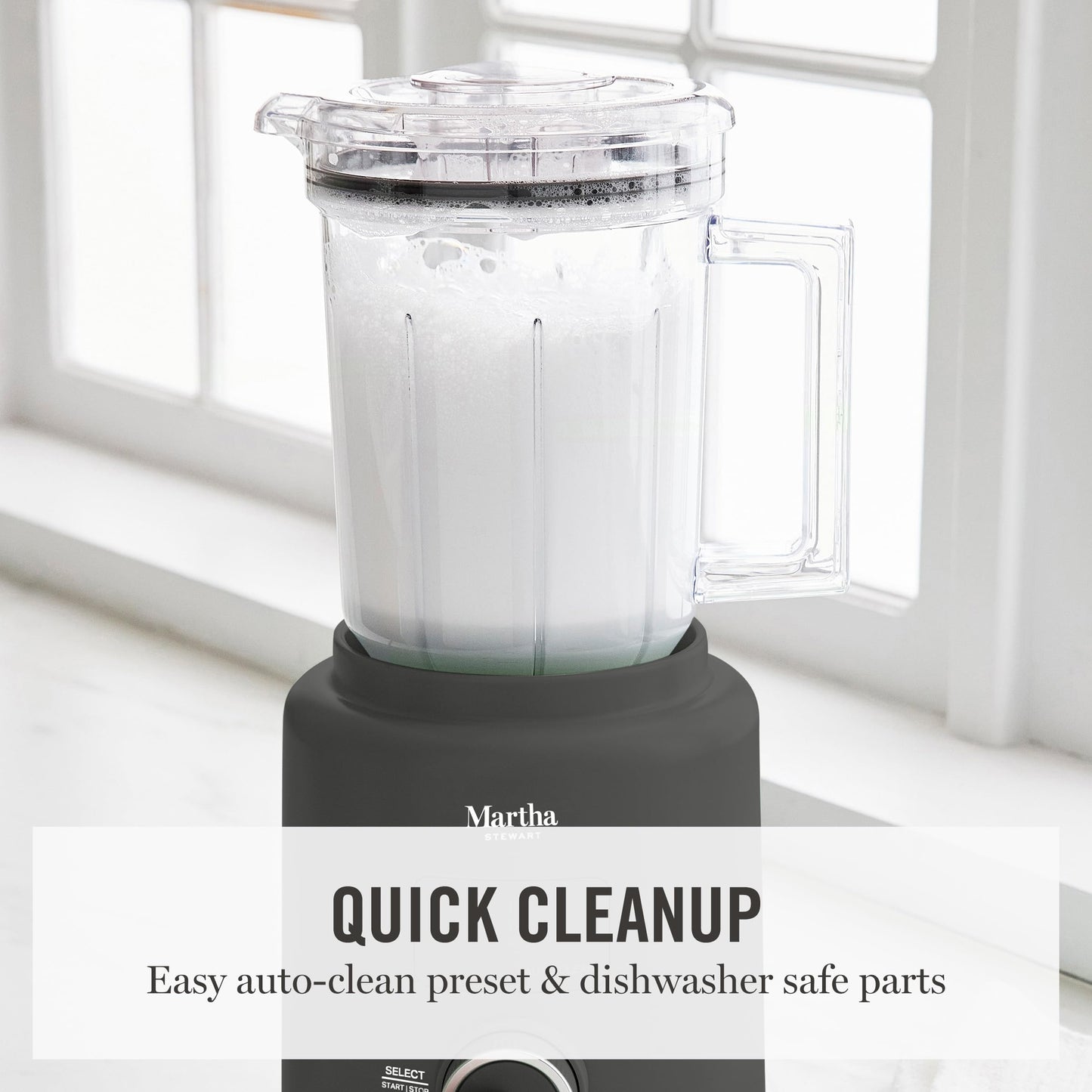 Martha Stewart 50oz Countertop Blender, Smoothie, Margarita & Ice Crushing Blender, BPA-Free Pitcher, 3 Speeds, 5 Presets, Auto-Clean Function, Dishwasher Safe, Stainless Steel Blades, Sky Blue