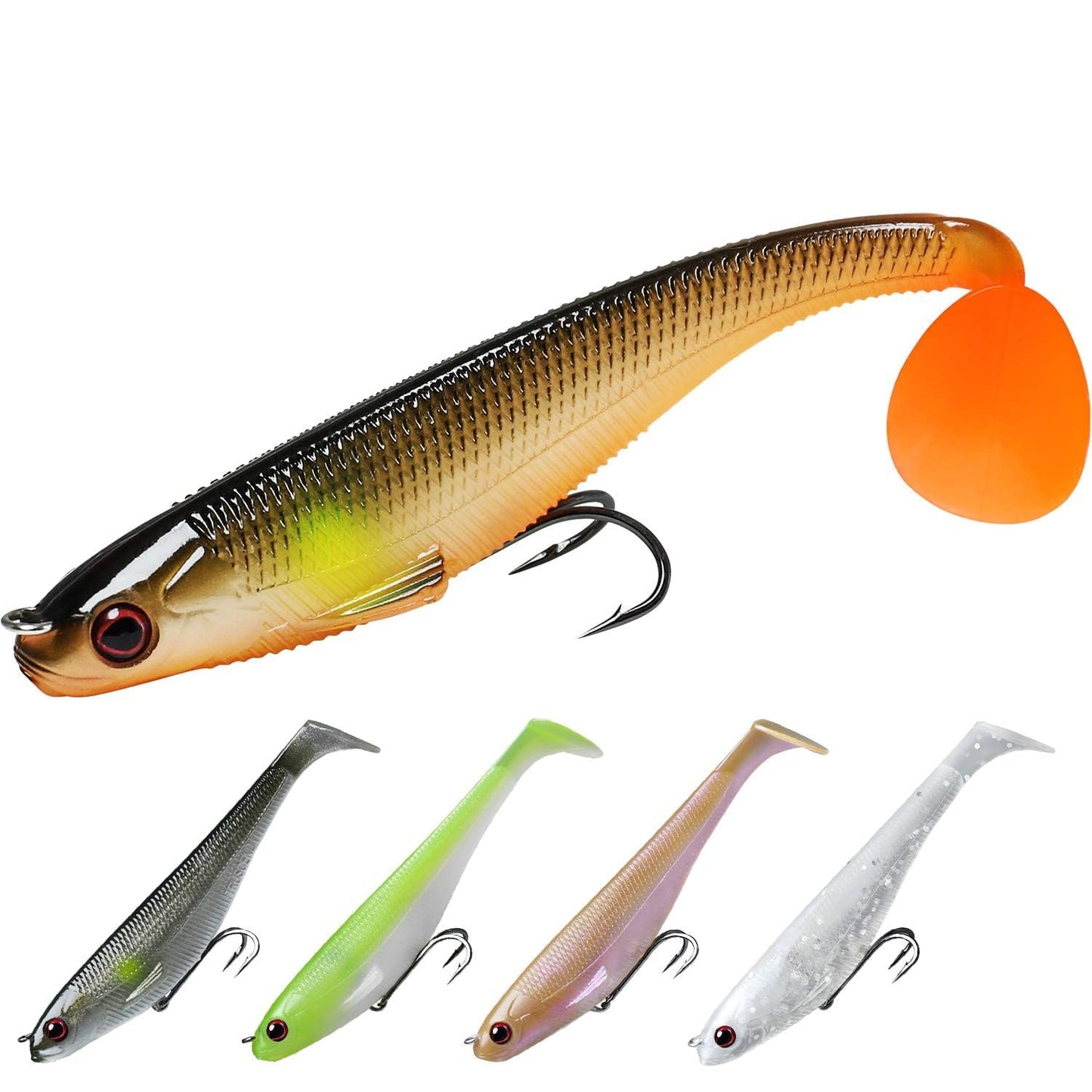 TRUSCEND Easy Catch Pre-Rigged Soft Lures, Vibrating Swim Action, Trembly Sinking Move, Amazing Soft Swimbait for Family Fishing, Well-Made Fishing Lures for Bass Trout Crappie Walleye Pike Redfish