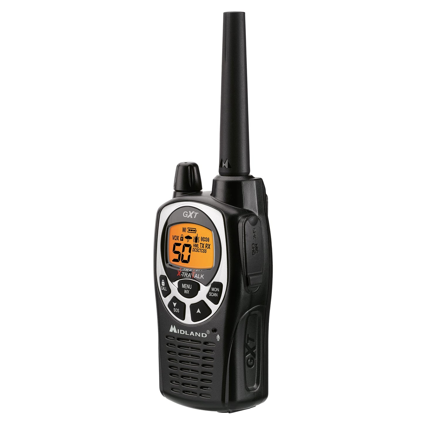 Midland GXT1000VP4 GMRS Two-Way Radio (50 Channel, Long Range, 142 Privacy Codes, SOS, NOAA, Rechargeable Nickel Battery, Black/Silver 2-Pack)