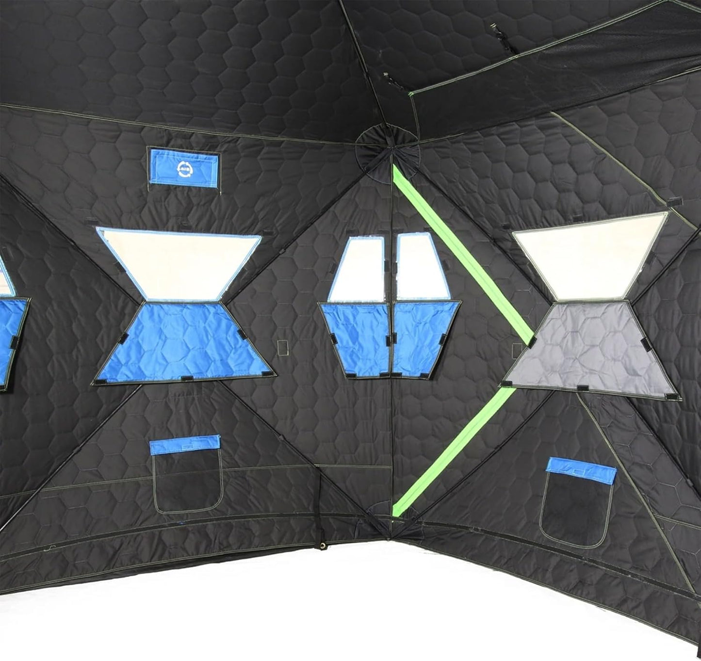 CLAM X500 Insulated 90 Gram Full Thermal Trap 63.5 Square Foot 5 Sided Lookout Outdoor Fishing Hunting Hub Tent Shelter with Flex-Tested Poles
