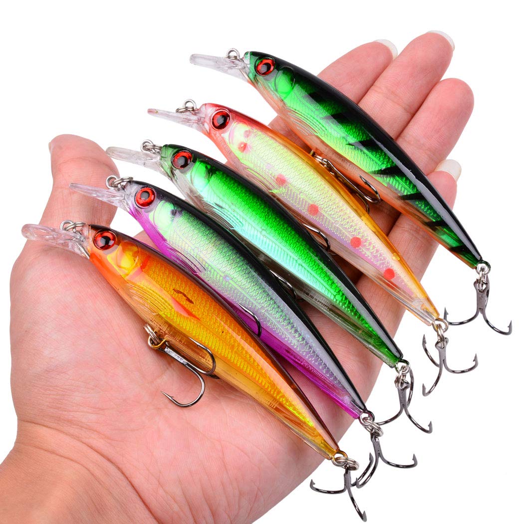 Fishing Lures Kit Mixed Including Minnow Popper Crank Baits with Hooks for Saltwater Freshwater Trout Bass Salmon Fishing