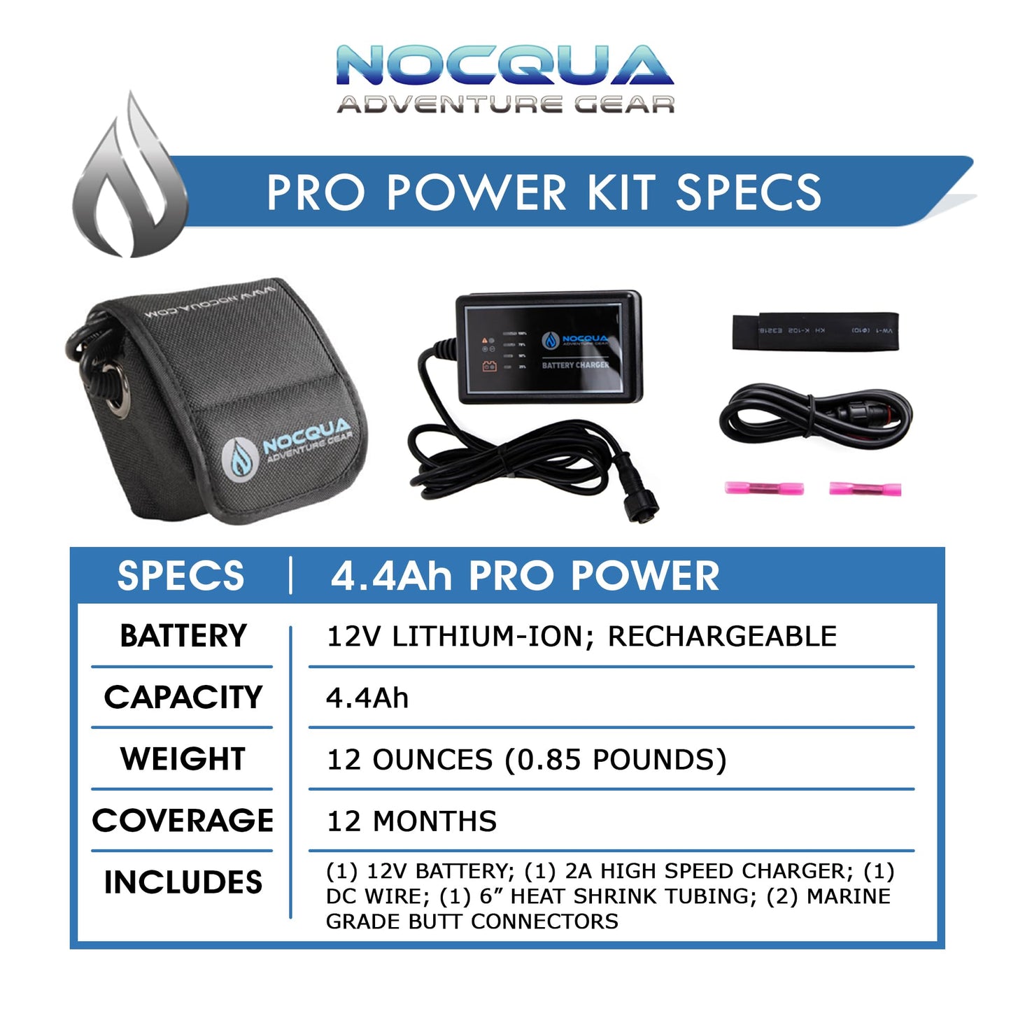 Pro Power Water-Resistant Battery & Charger Kit - Compatible with GPS, Depth & Fish Finders, & Most 12 Volt Electronics