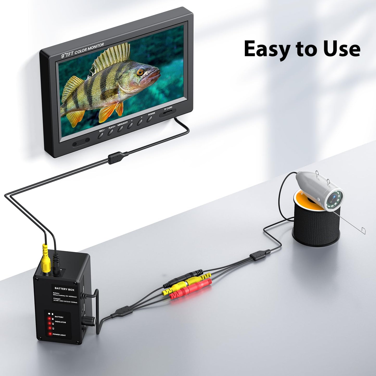 Eyoyo Underwater Fishing Camera Portable Video Fish Finder 9 inch LCD Monitor 1000TVL Waterproof Camera Underwater DVR Video Fish Cam 30m Cable 12pcs IR Infrared Lights for Ice, Boat and Lake Fishing