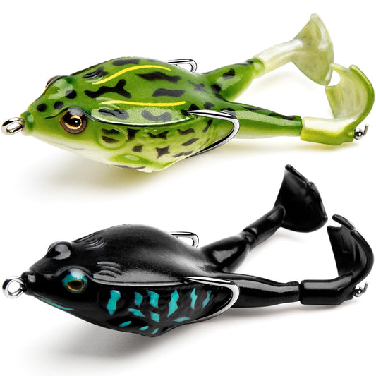 Topwater Frog Lure Bass Trout Fishing Lures Kit Set Realistic Prop Frog Soft Swimbait Floating Bait with Weedless Hooks for Freshwater Saltwater