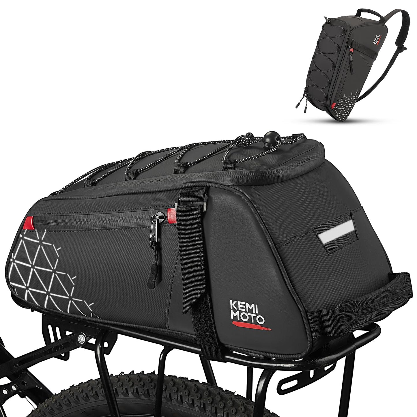 KEMIMOTO Rear Bike Rack Bag - 8L PVC Water Resistant Ebike Bags for Bicycle Rear Rack, Bicycle Trunk Pannier for Commuter Travel Shopping and Cycling (Black)