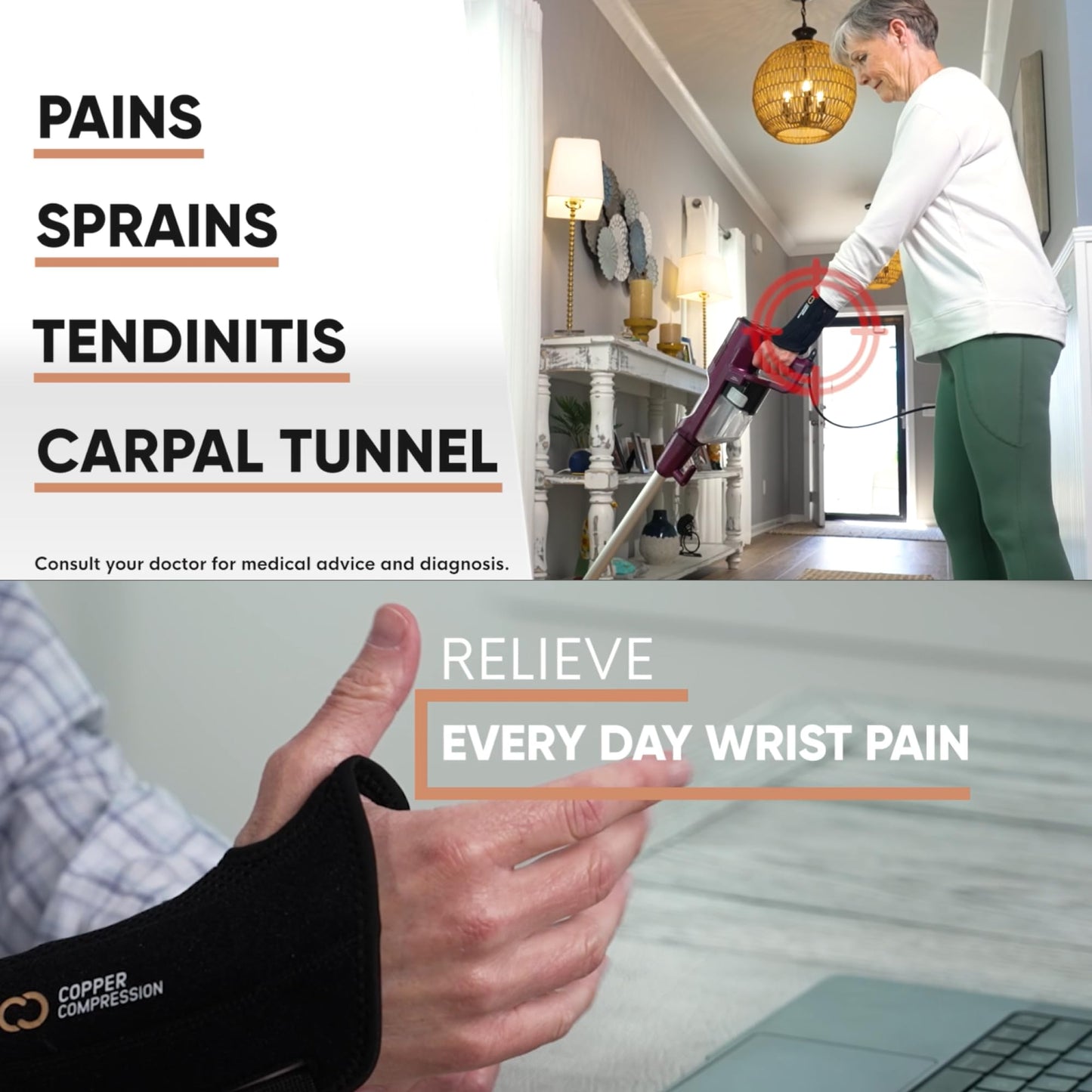 Copper Compression Advanced Wrist Brace - Copper Infused Adjustable Orthopedic Support Splint for Pain, Carpal Tunnel, Arthritis, Tennis Elbow, Tendinitis, RSI, Ganglion Cyst for Men Women Left L/XL