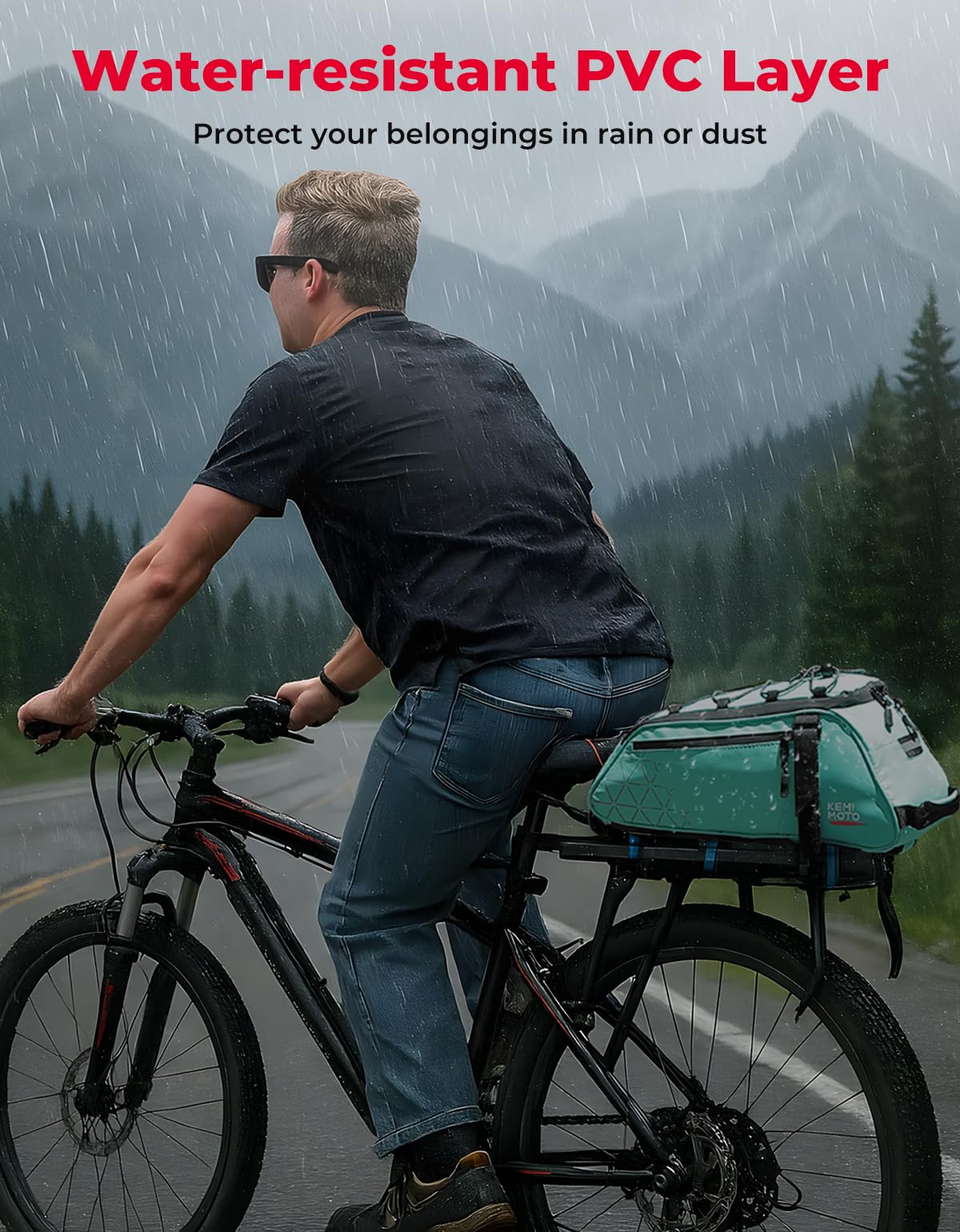 KEMIMOTO Rear Bike Rack Bag - 8L PVC Water Resistant Ebike Bags for Bicycle Rear Rack, Bicycle Trunk Pannier for Commuter Travel Shopping and Cycling (Black)