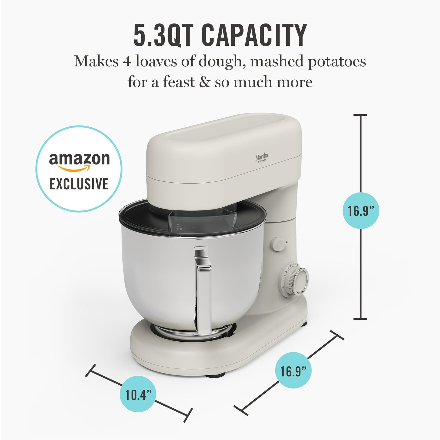 Martha Stewart Stand Mixer, 12 Speed, Tilt-Head, 5.3QT Stainless Steel Bowl, Splash Guard with Pour Chute, Whisk, Dough Hook, Flat Beater, Electric Kitchen Baking Mixer, Bread, Cake, Whip, Caviar Gray
