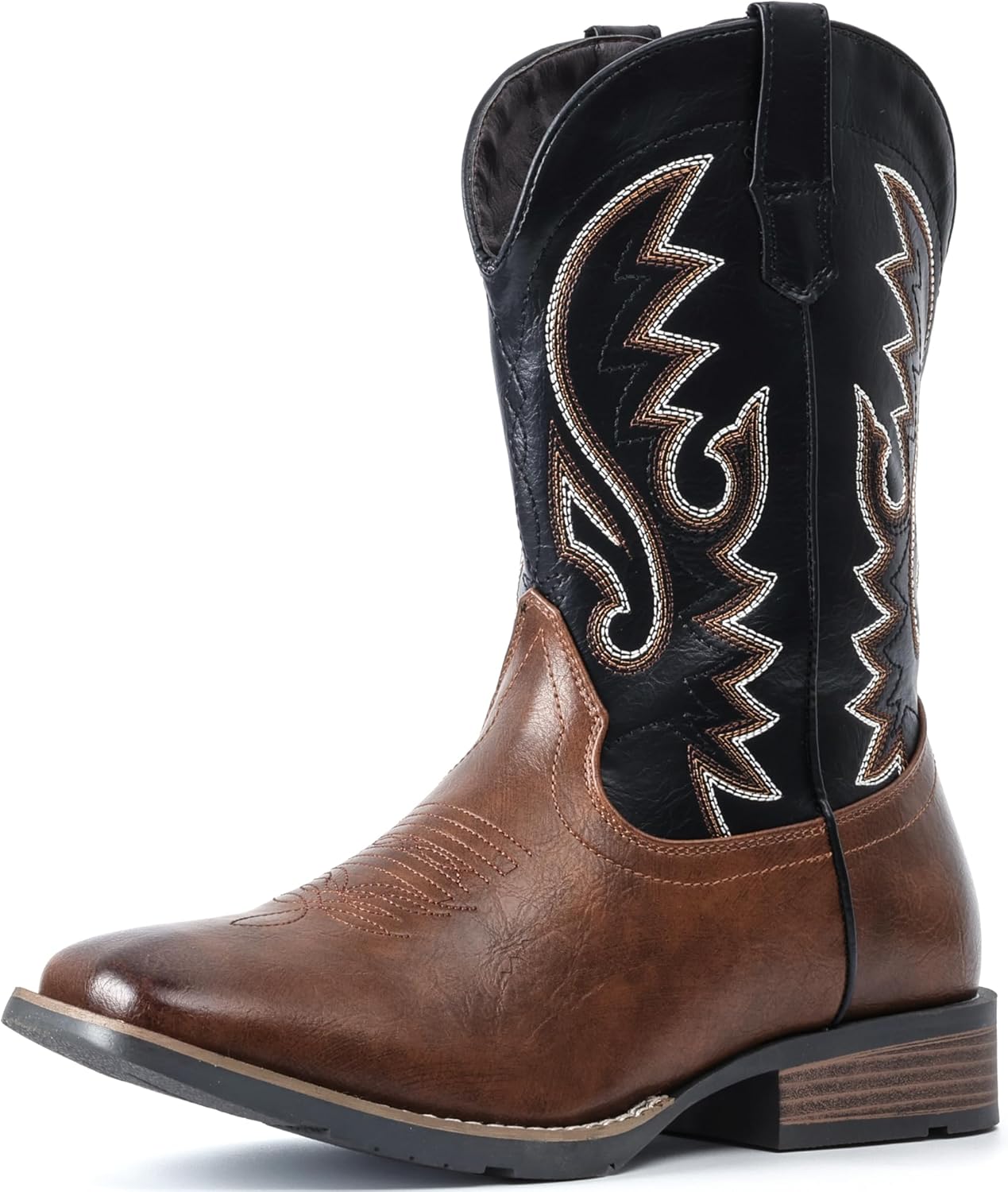 IUV Cowboy Boots For Men with Wide Square Toe Western Retro Boot Durable Classic Fashionable Embroidered Pull On Slip Resistant Boots