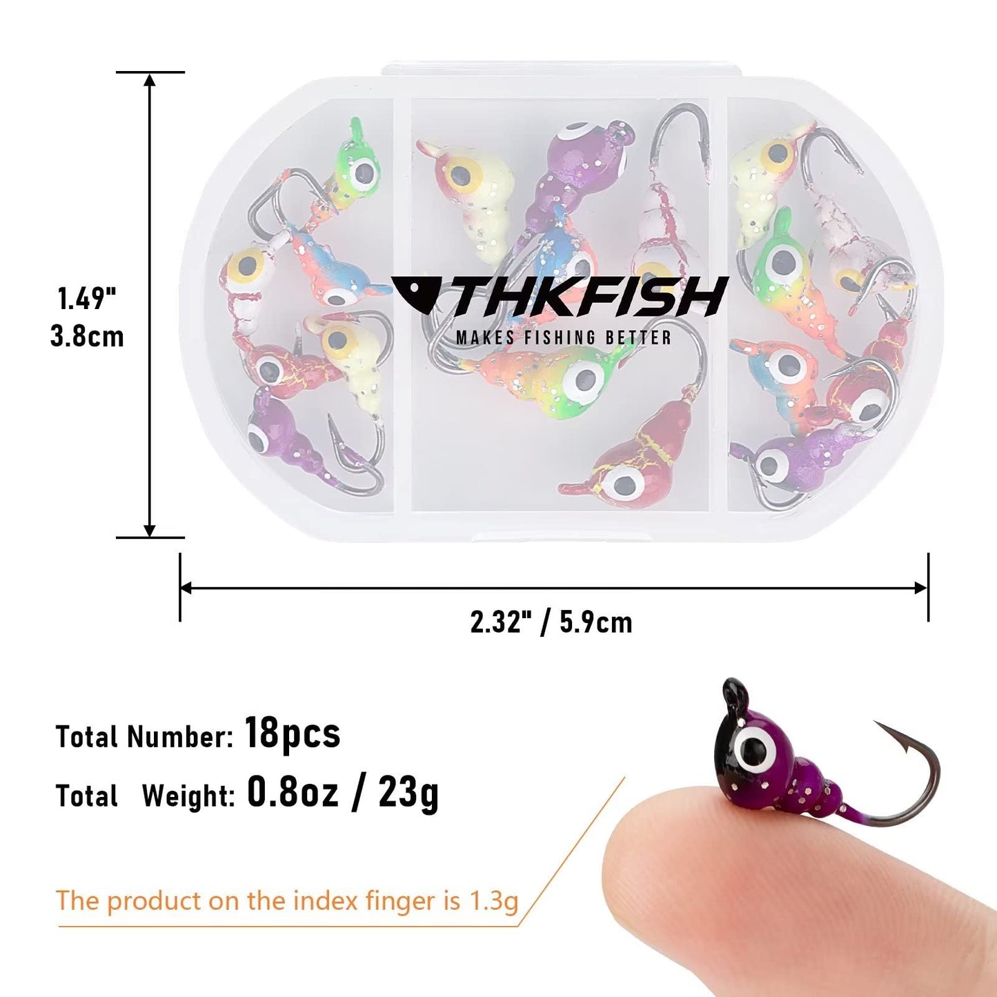 THKFISH Ice Fishing Jigs Kit, Jigs Heads for Ice Fishing Gear, Ice Fishing Lures for Panfish, Crappie, Walleye, Perch, Trout and Bluegill 18/40/70pcs