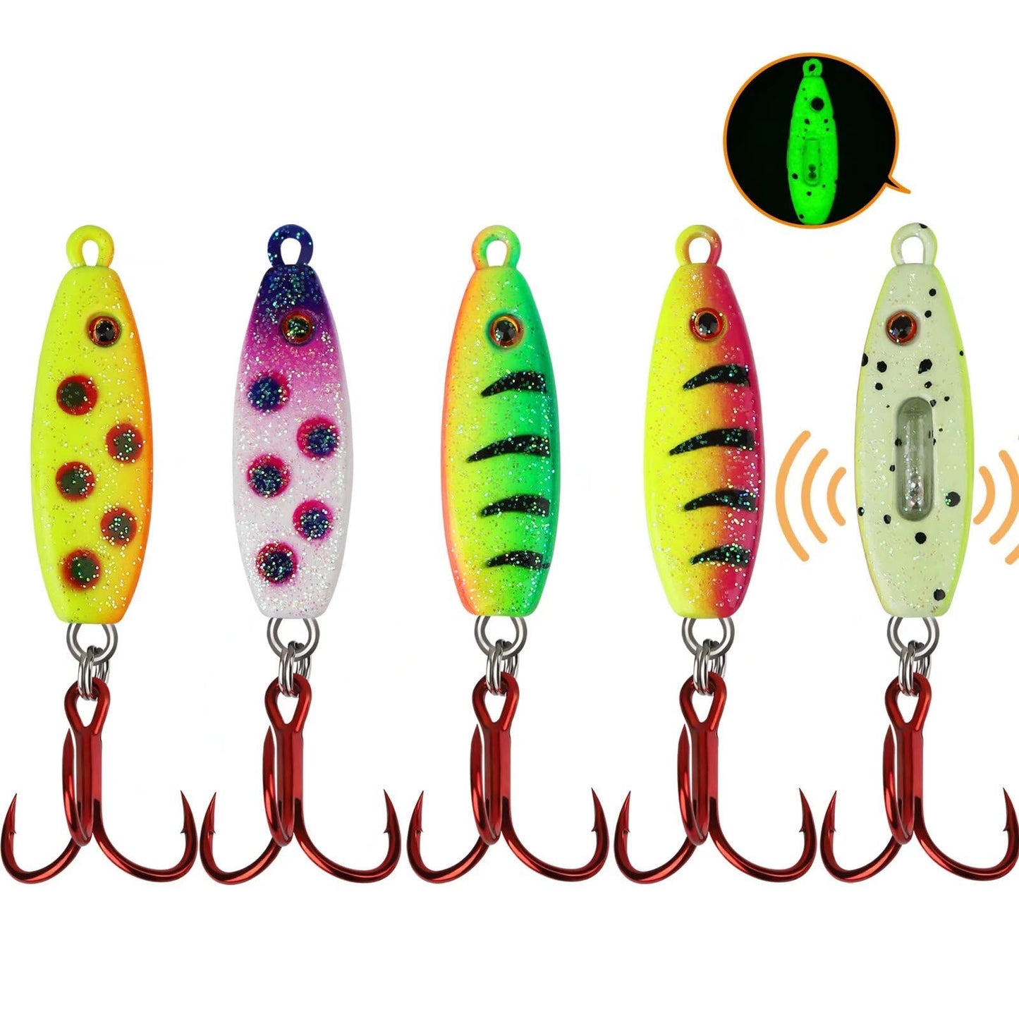 Dovesun Ice Fishing Jigs Ice Fishing Lures Kit Rattling Glow Ice Fishing Spoons for Bass Crappie Panfish Mens Fishing Gifts 15PCS/4PCS/3PCS