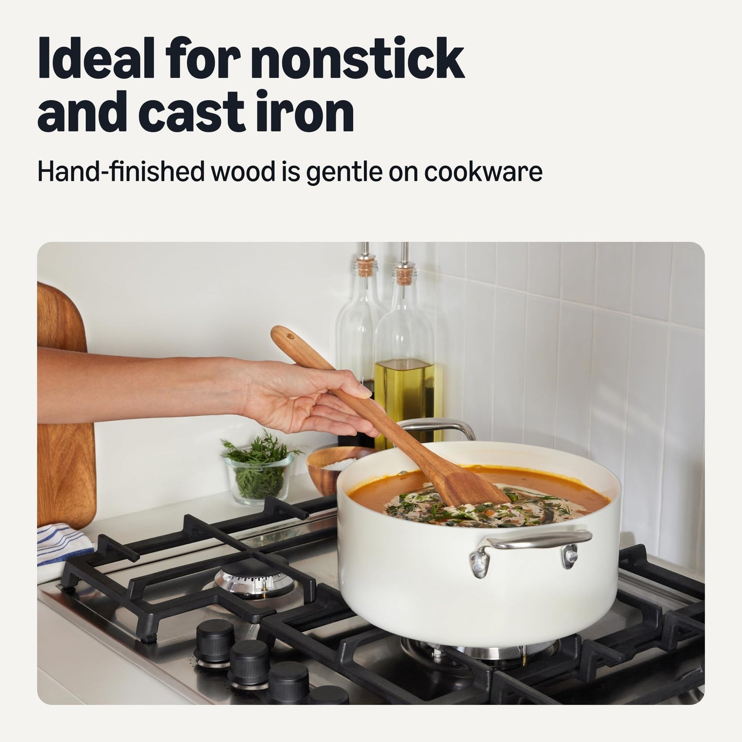 Amazon Basics Wooden Cooking Spoons, 6-Piece Set, Acacia Wood, Cookware-Safe