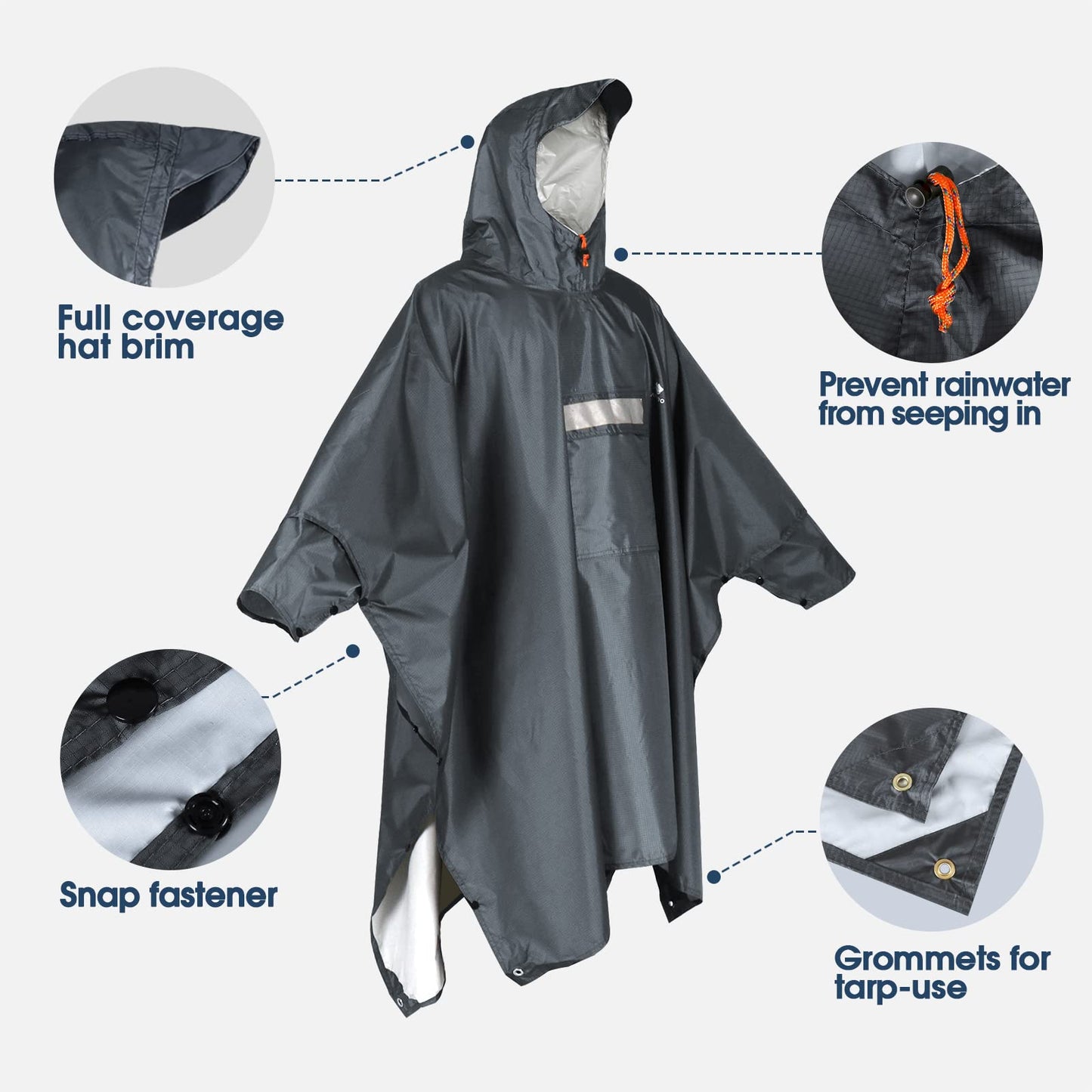 ANYOO Hooded Rain Poncho for Adults Waterproof Lightweight Rain Coat for Men Women Reusable Rain Jacket for Emergency Outdoor