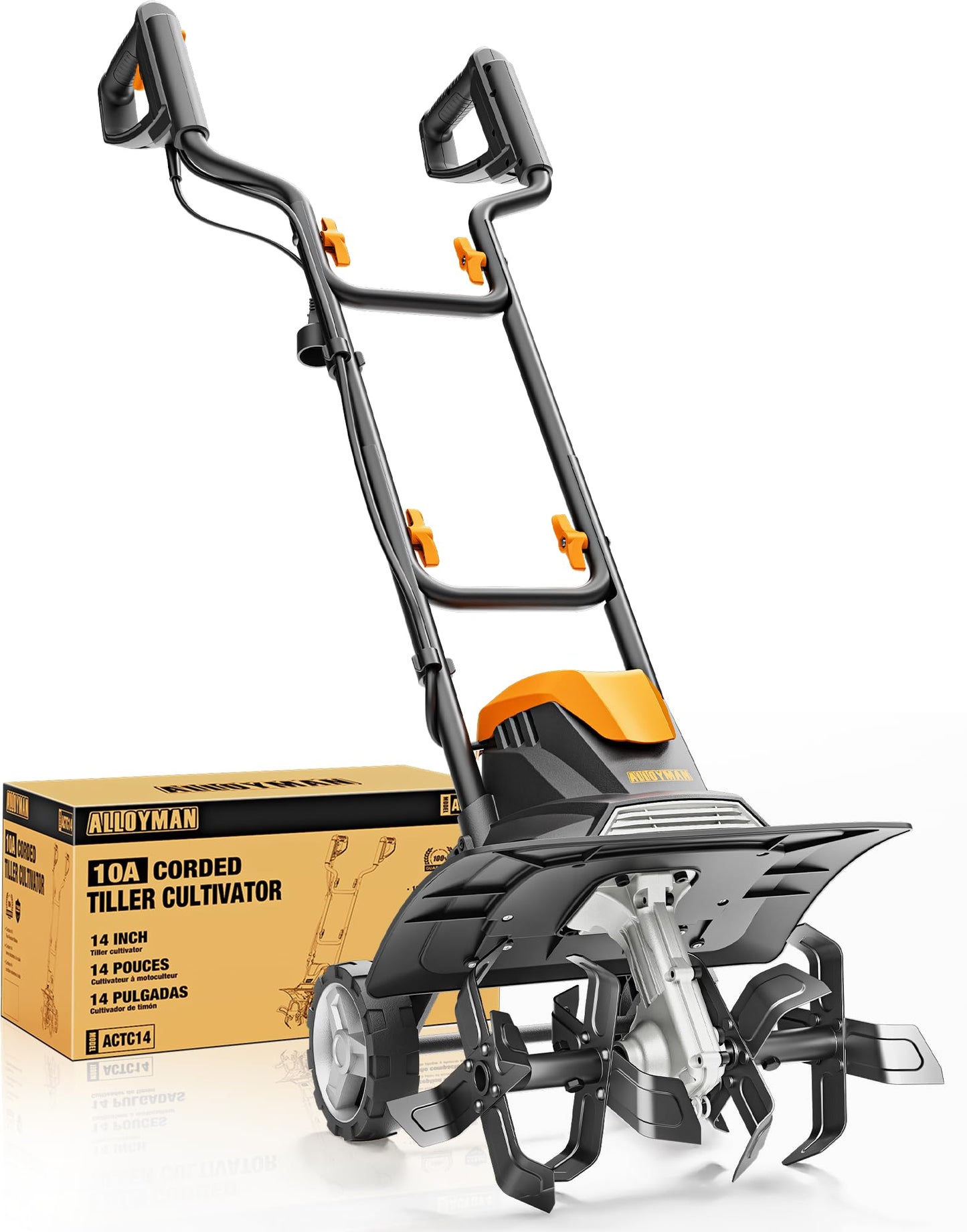 Alloyman 20V Cordless Tiller Cultivator, 360RPM Electric Garden Tiller, with 2 * 2.0Ah Batteries & Charger, 9In Tilling Width and 6.6In Depth Garden Rototiller for Lawn/Gardening/Soil Cultivation