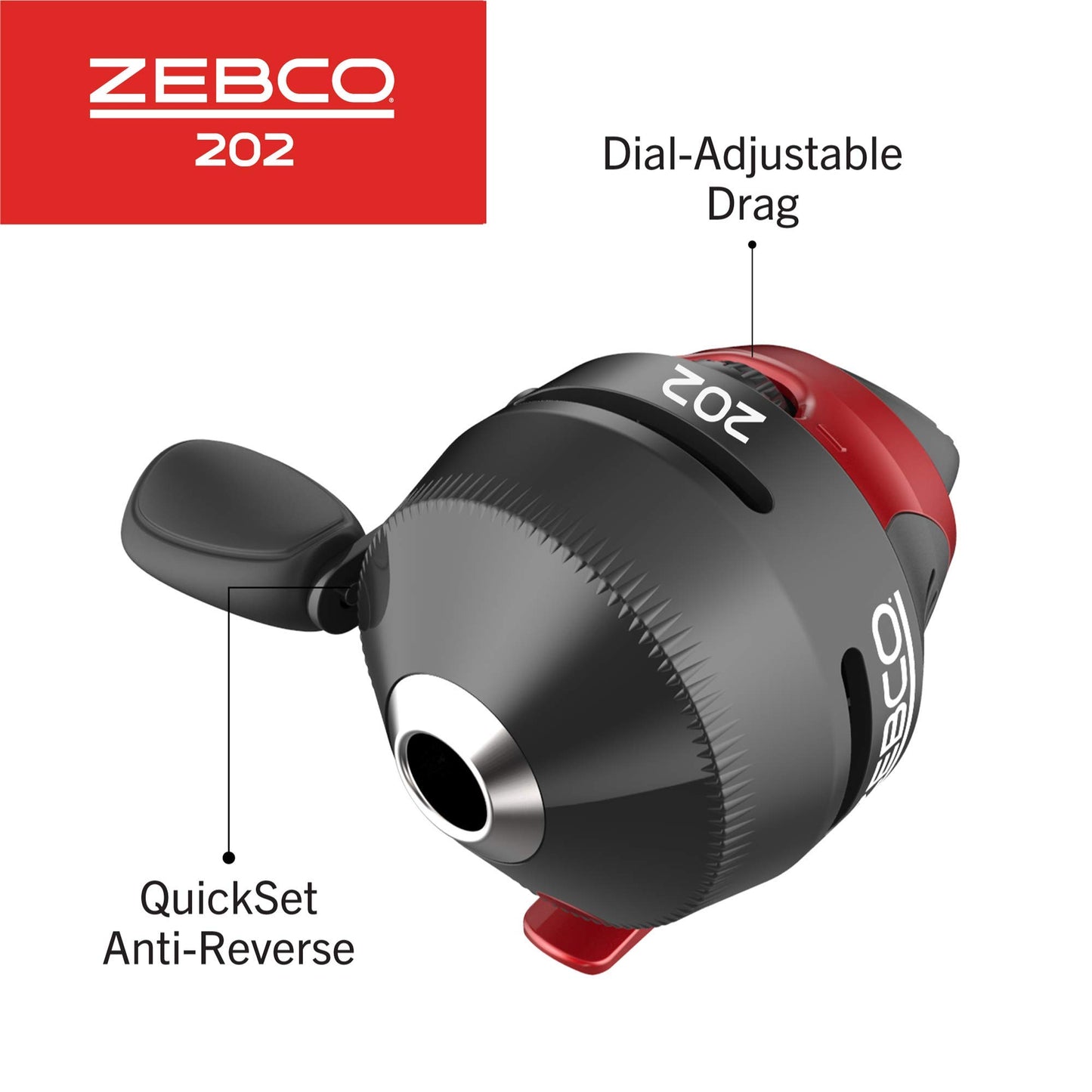 Zebco 202 Spincast Reel and Fishing Rod Combo, 5-Foot 6-Inch 2-Piece Fishing Pole, Size 30 Reel, Right-Hand Retrieve, Pre-Spooled with 10-Pound Cajun Line, Black/Red