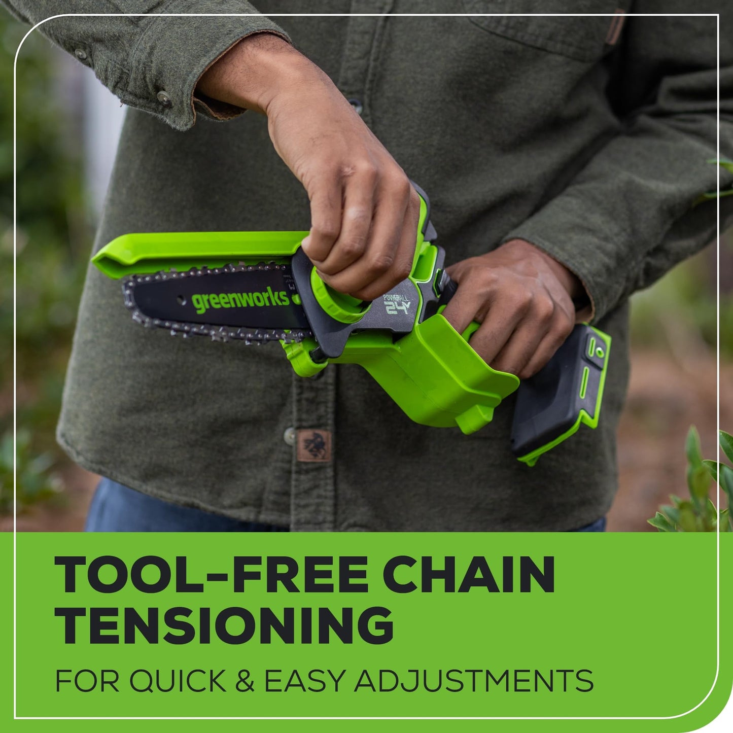 Greenworks 24V 6" Mini Chainsaw Cordless , Small Cordless Handheld Saw, 2.0Ah Battery and Charger Included, for Tree Trimming and Pruning