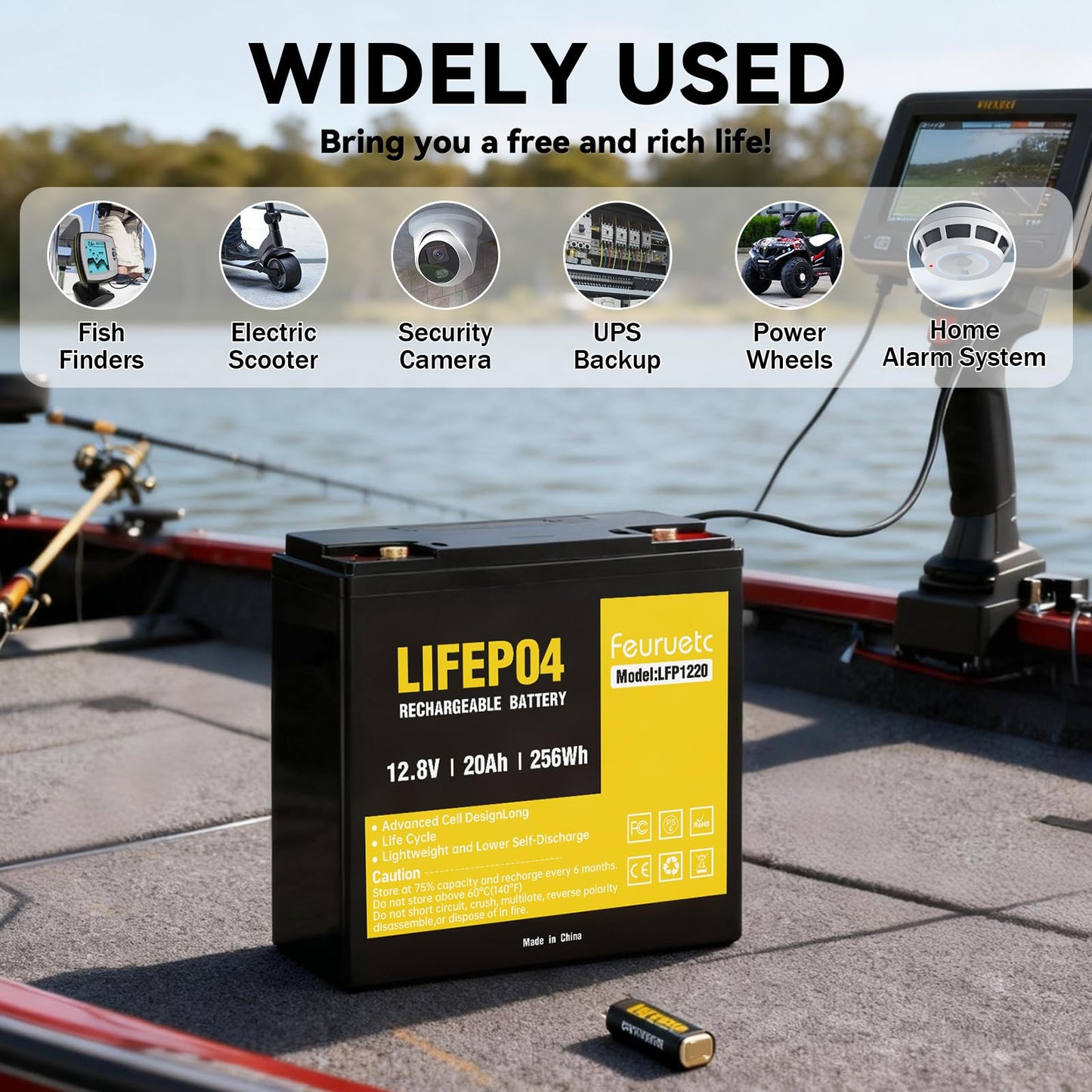 12V 20Ah Deep Cycle LiFePO4 Battery,12 volt lithium phosphate battery for Camping，Fish Finder, Scooter, Security System, Ride on Toys Automotive Replacement Batteries，UPS etc Rechargeable Lit