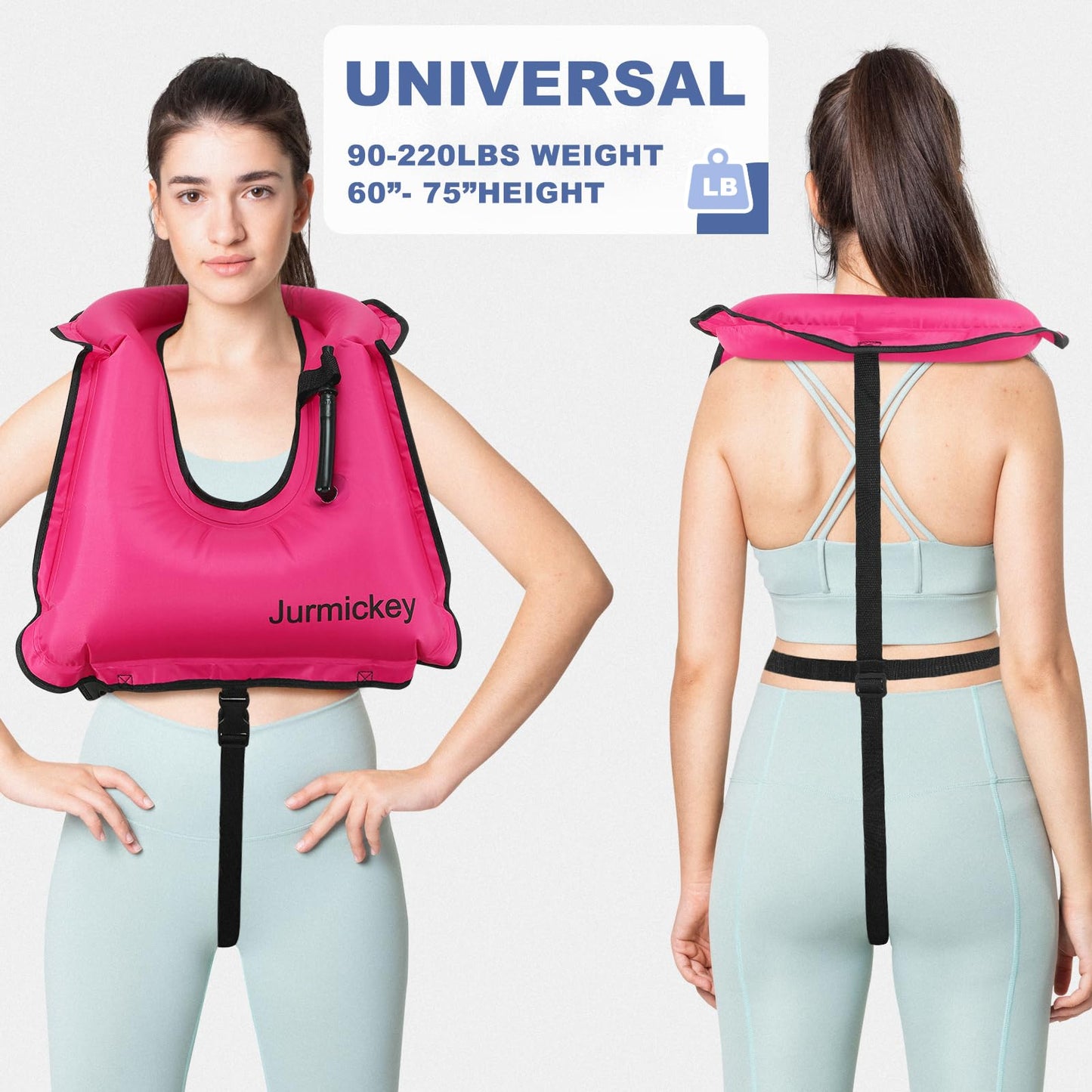 2Pcs Inflatable Snorkel Vest Adults, Portable Snorkel Jacket, Buoyancy Vest for Snorkeling, Swimming, Kayaking, Boating, Safety Load Up to 220 Ibs