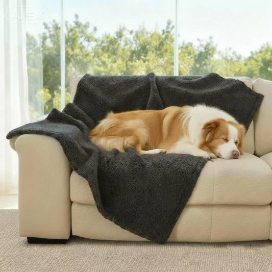 Amazon Basics Dog Blanket for Sofa Bed Couch, Washable Reversible Fleece Furniture Protector Cover for Small Medium Large Dogs Cats, Gray, 57x40 Inches