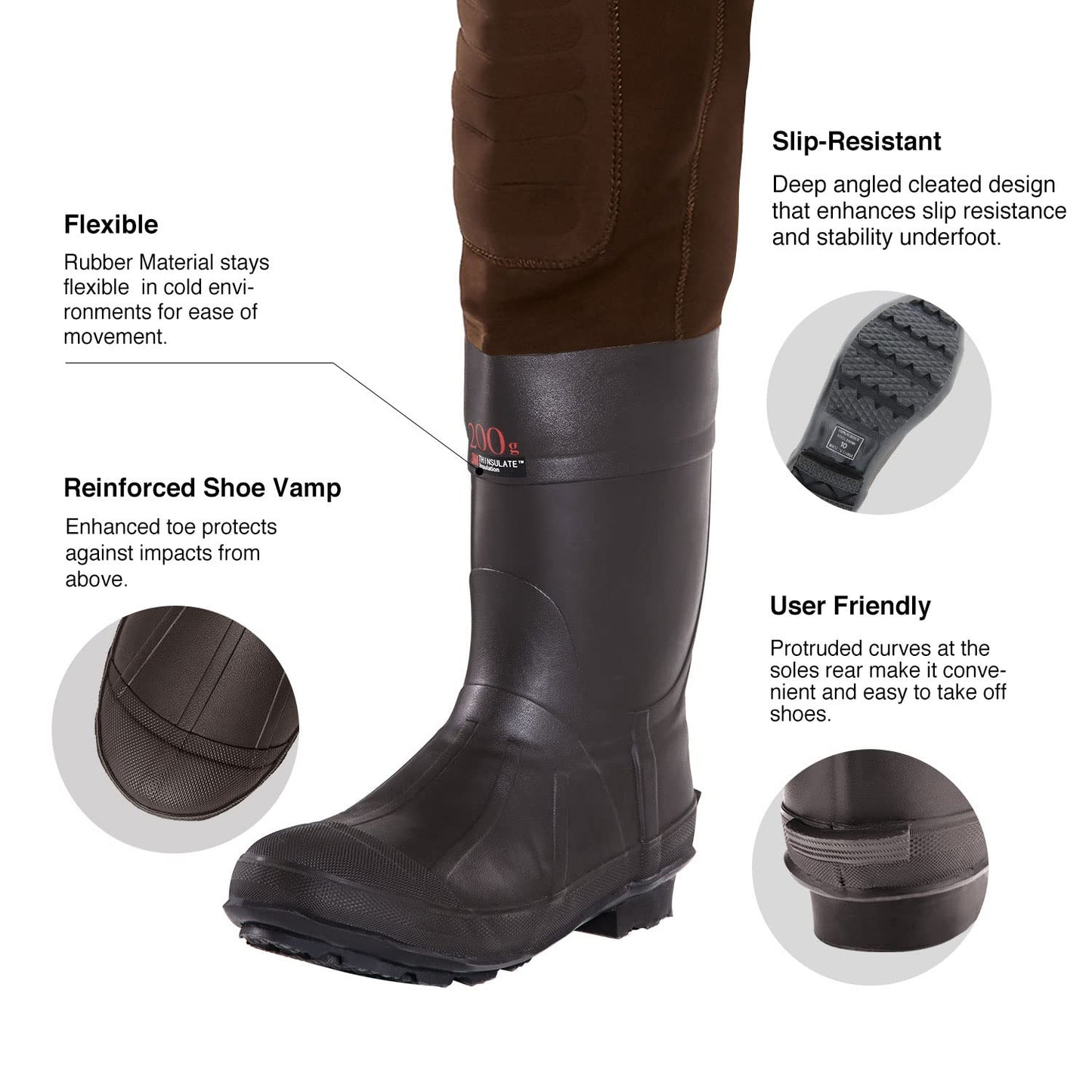 TIDEWE Neoprene Waders, Cleated Bootfoot Men Chest Waders, Waterproof Fishing & Hunting Chest Waders Brown Size 10