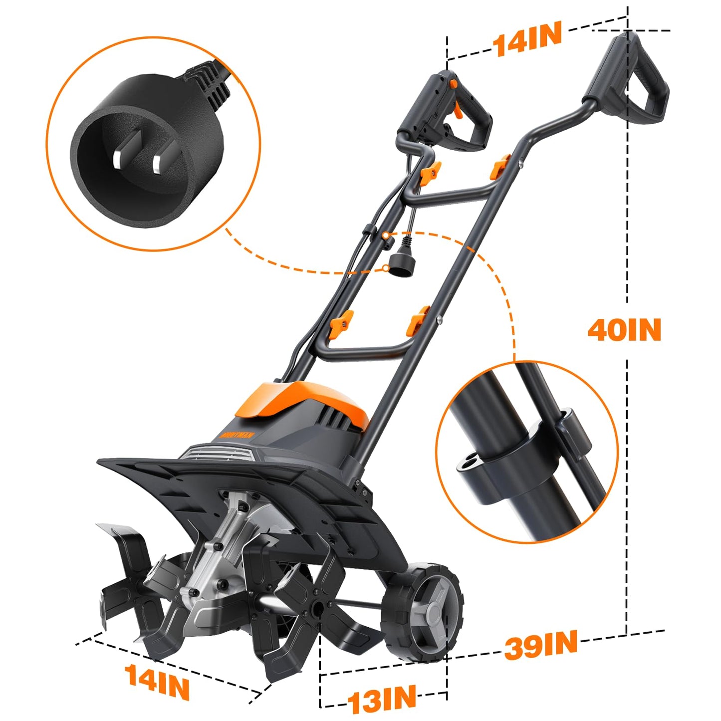 Alloyman 20V Cordless Tiller Cultivator, 360RPM Electric Garden Tiller, with 2 * 2.0Ah Batteries & Charger, 9In Tilling Width and 6.6In Depth Garden Rototiller for Lawn/Gardening/Soil Cultivation