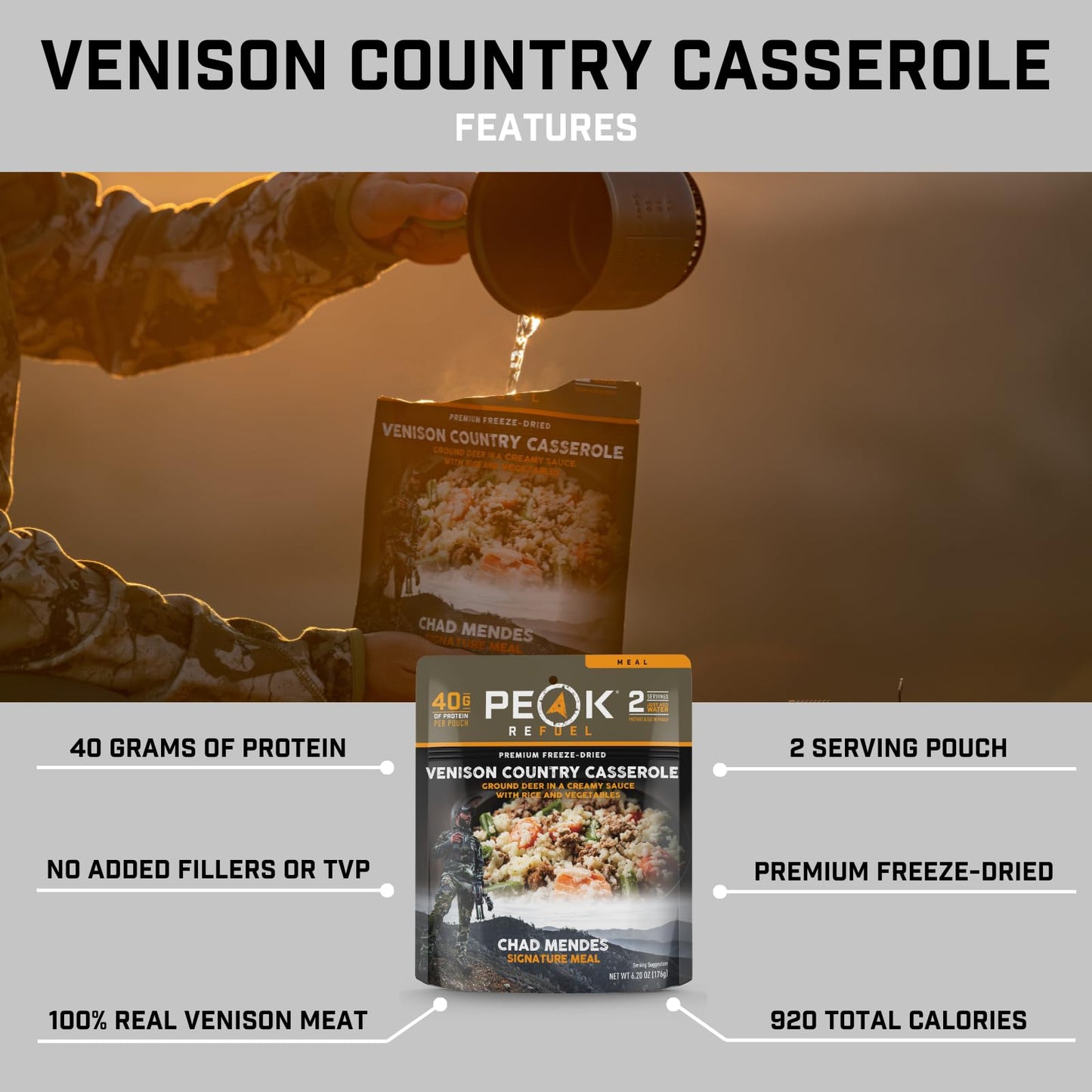 Peak Refuel Backcountry Bison Bowl | Chad Mendes Signature Meal | Premium Freeze-Dried Variety Meals | Hunting, Survival, Camping, Backpacking Food | High-Protein Game Meats | MRE | Made in USA