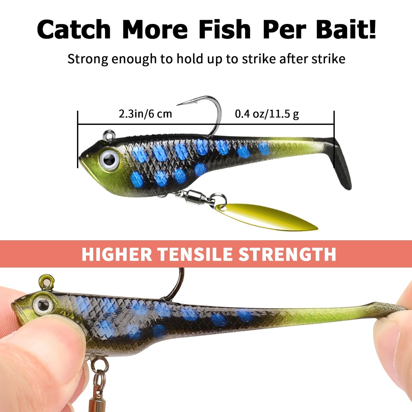 TRUSCEND Easy Catch Pre-Rigged Soft Lures, Vibrating Swim Action, Trembly Sinking Move, Amazing Soft Swimbait for Family Fishing, Well-Made Fishing Lures for Bass Trout Crappie Walleye Pike Redfish