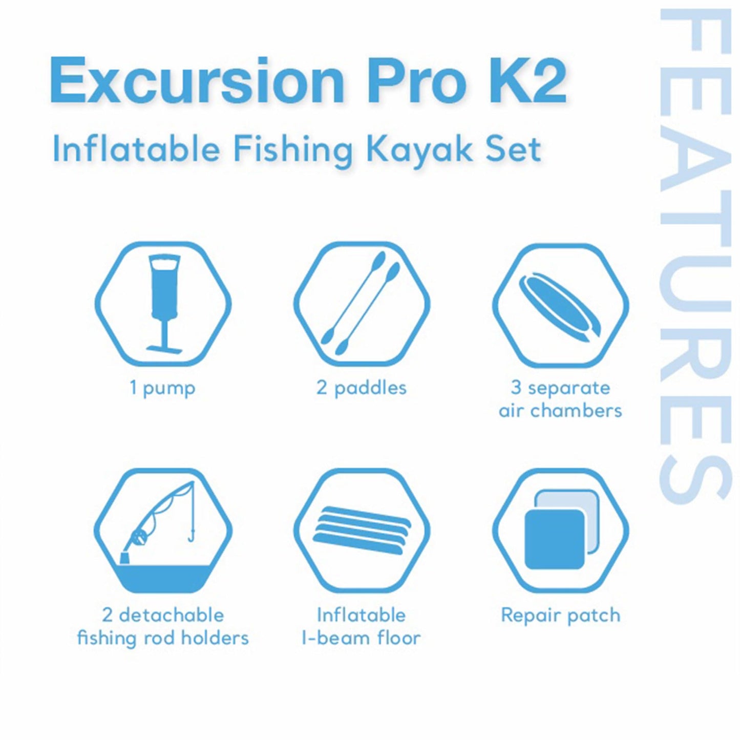 INTEX 68309EP Excursion Pro K2 Inflatable Kayak Set: Includes Deluxe 86in Kayak Paddles and High-Output Pump – SuperTough PVC – Adjustable Bucket Seat – 2-Person – 400lb Weight Capacity, 2-Pack