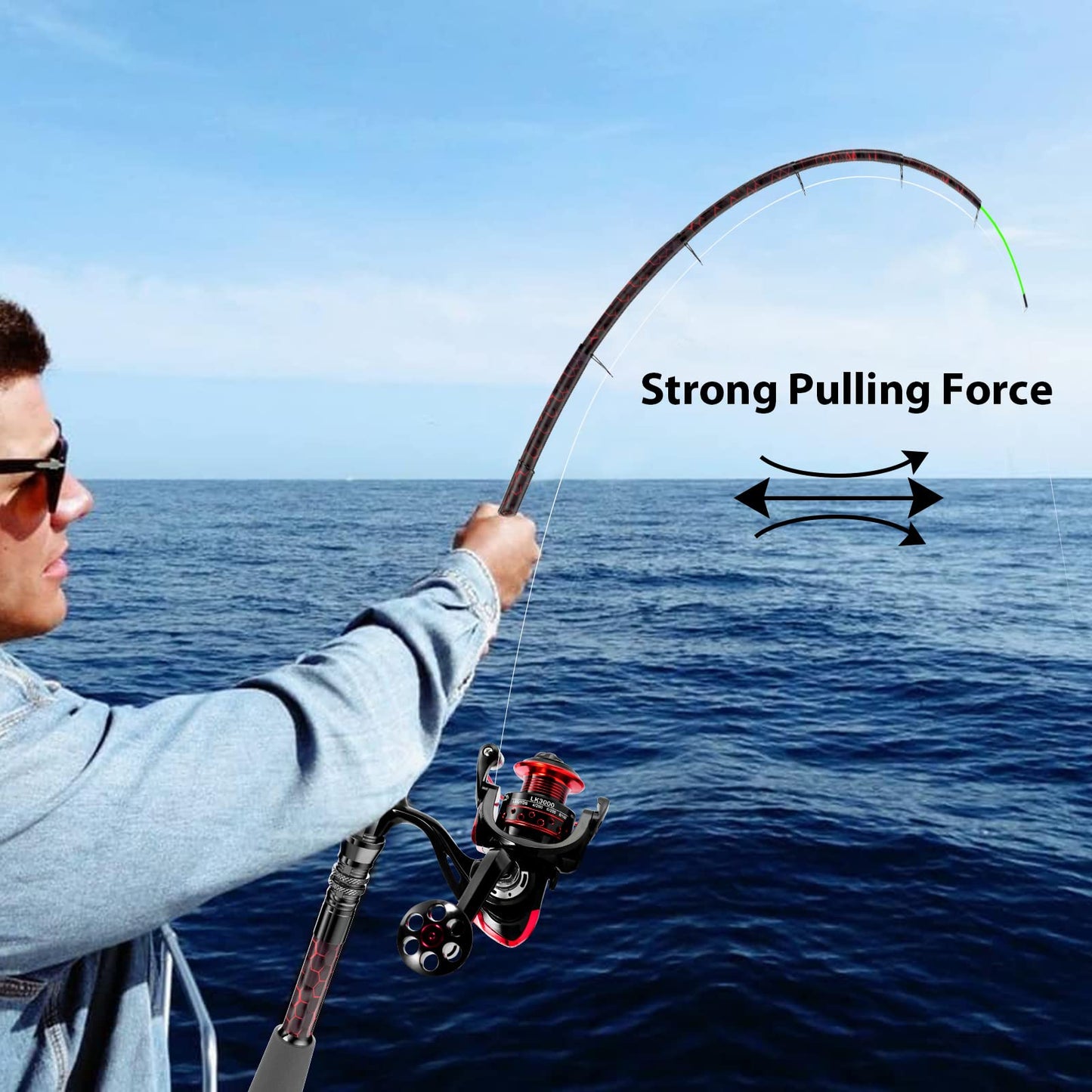 Fishing Rod and Reel Combos, Unique Design with X-Warping Painting, Carbon Fiber Telescopic Fishing Rod with Reel Combo Kit with Tackle Box, Best Gift for Fishing Beginner and Angler