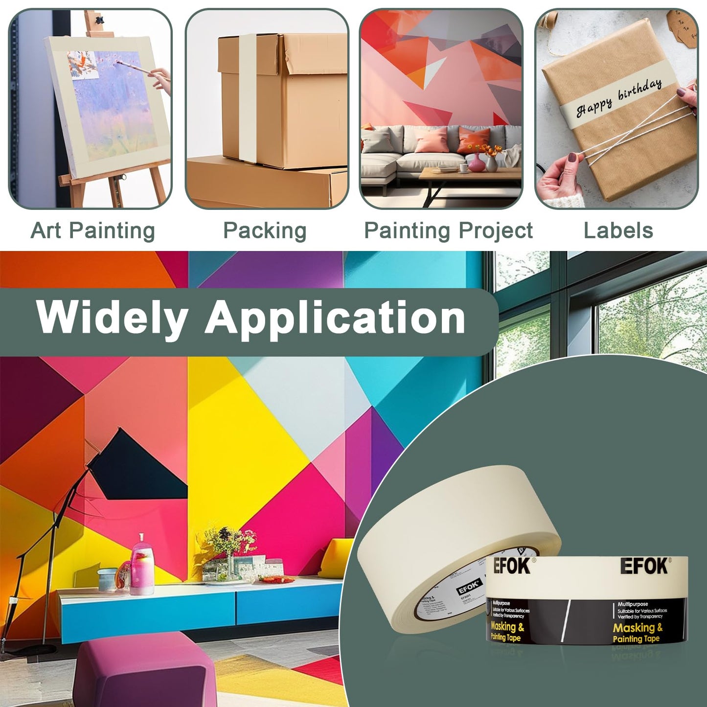 10 Pack Masking Tape 2 Inch Wide Bulk, 2025 Upgrade White Painters Tape Anti-UV General Purpose, 1.88 Inch × 55 Yards Total 550 Yards
