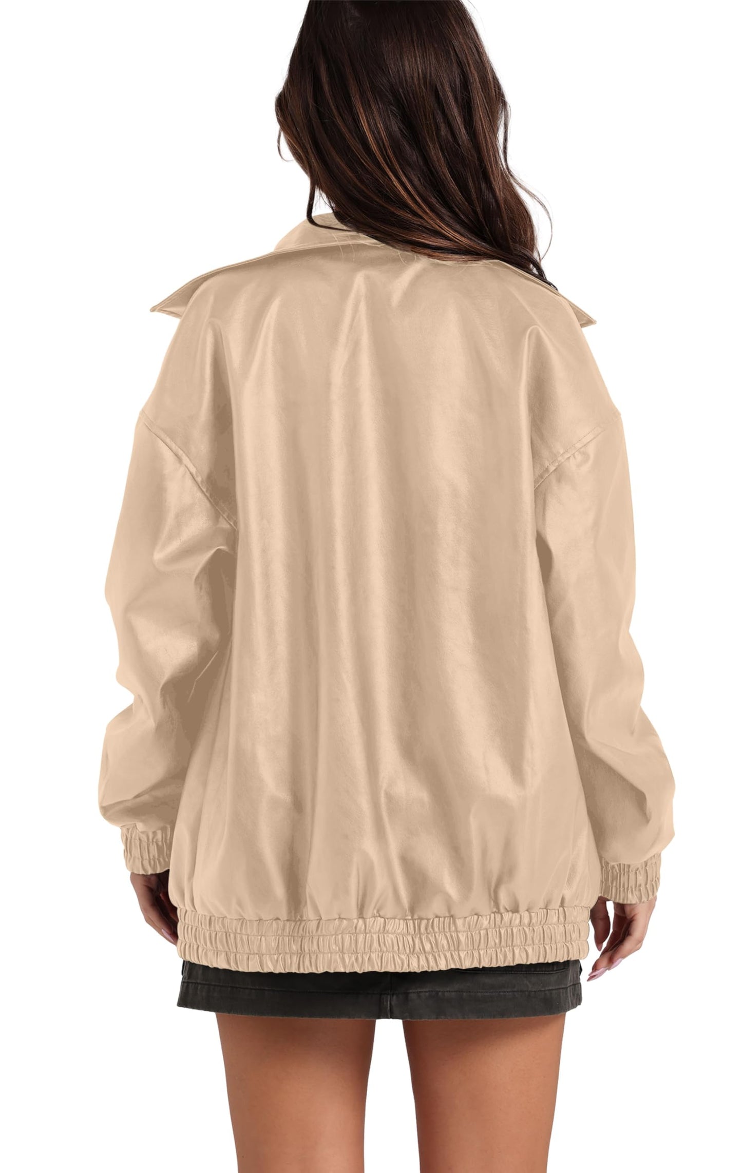 SAMPEEL Leather Jacket Women Faux Oversized Motorcycle Bomber Coats 2024 Fall Fashion Outfits Winter Clothes