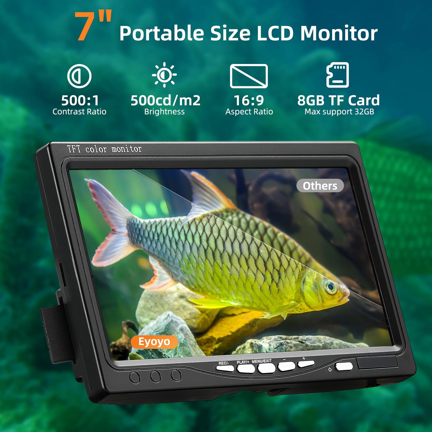 Eyoyo Underwater Fishing Camera Portable Video Fish Finder 9 inch LCD Monitor 1000TVL Waterproof Camera Underwater DVR Video Fish Cam 30m Cable 12pcs IR Infrared Lights for Ice, Boat and Lake Fishing