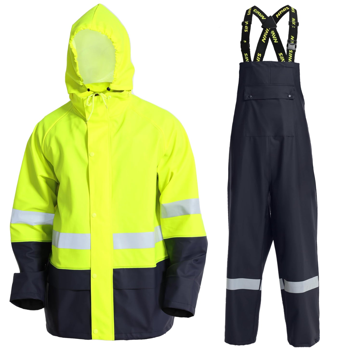 Men's Workwear PRO Rain Suit - Waterproof Jacket and Bib Pants 3-piece Set for Ultimate Safety and Comfort