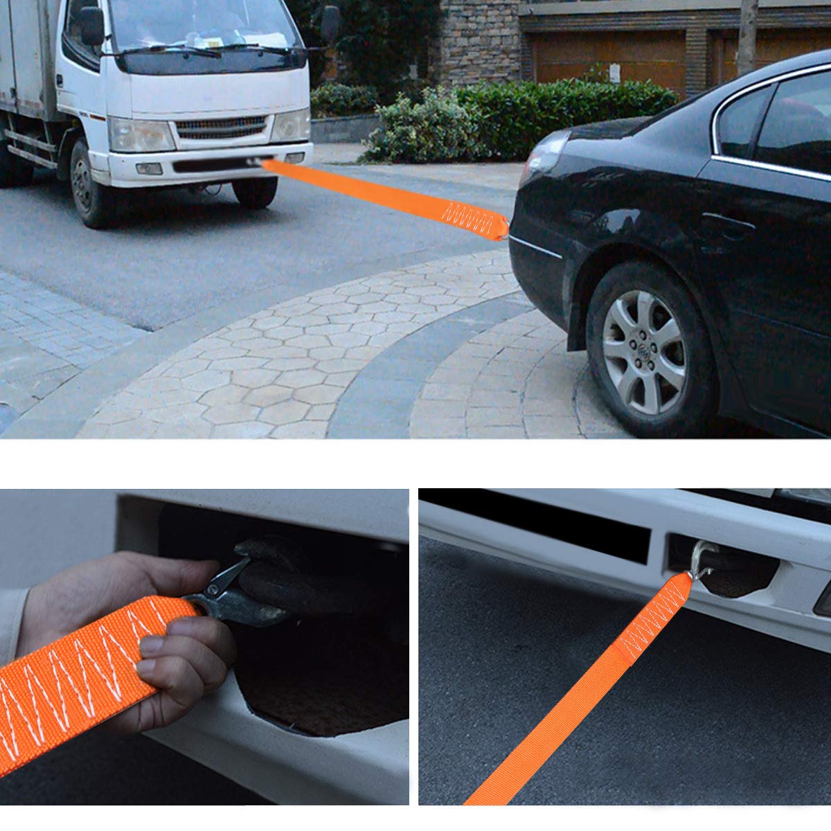 Tow Strap with Hooks 2in X20Ft Recovery Strap 10,000LB Break Strengthened Towing Rope for Towing Vehicles in Roadside Emergency
