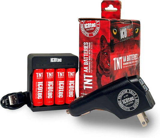 ICOtec TNT Rechargeable AA Battery Kit - 2700mAh - Long Life - High Capacity - 1,200 Charge Cycle Life, Includes: AC/DC Power Inverter, Charger and USB Cable