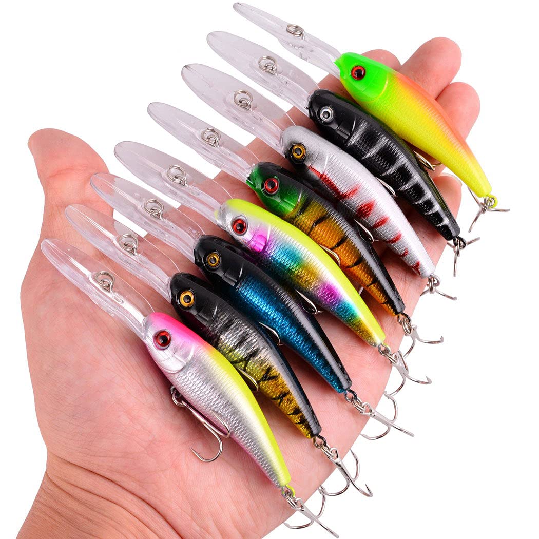 Fishing Lures Kit Mixed Including Minnow Popper Crank Baits with Hooks for Saltwater Freshwater Trout Bass Salmon Fishing