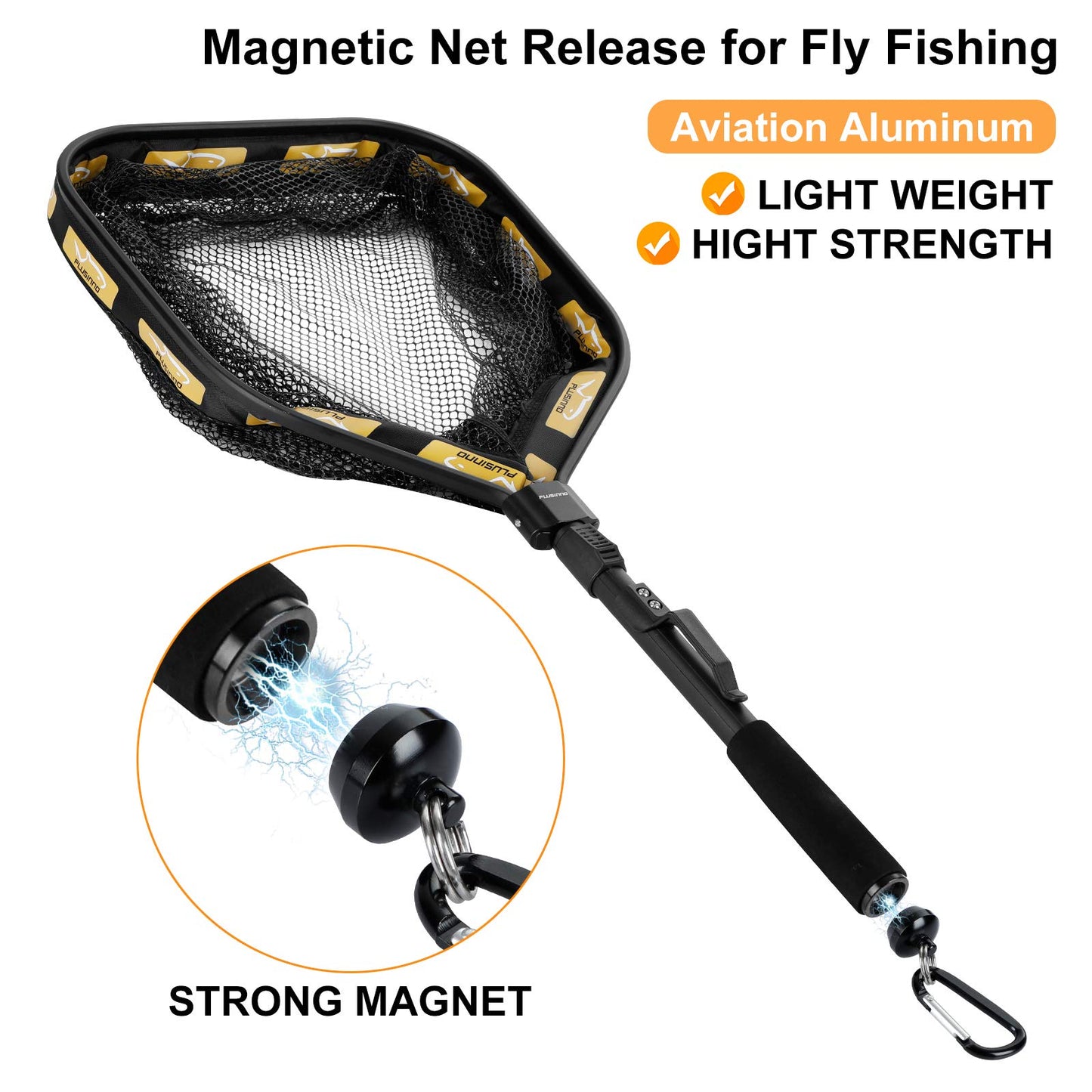 PLUSINNO Floating Fishing Net for Steelhead, Salmon, Fly, Kayak, Catfish, Bass, Trout Fishing, Rubber Coated Landing Net for Easy Catch & Release, Compact & Foldable for Easy Transportation & Storage