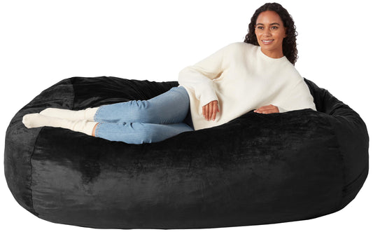 Amazon Basics Large Bean Bag Chair for Adults, 6 ft Memory Foam Filled with Microfiber Cover, Black, for Bedroom, Living Room, Dorm, Relaxation