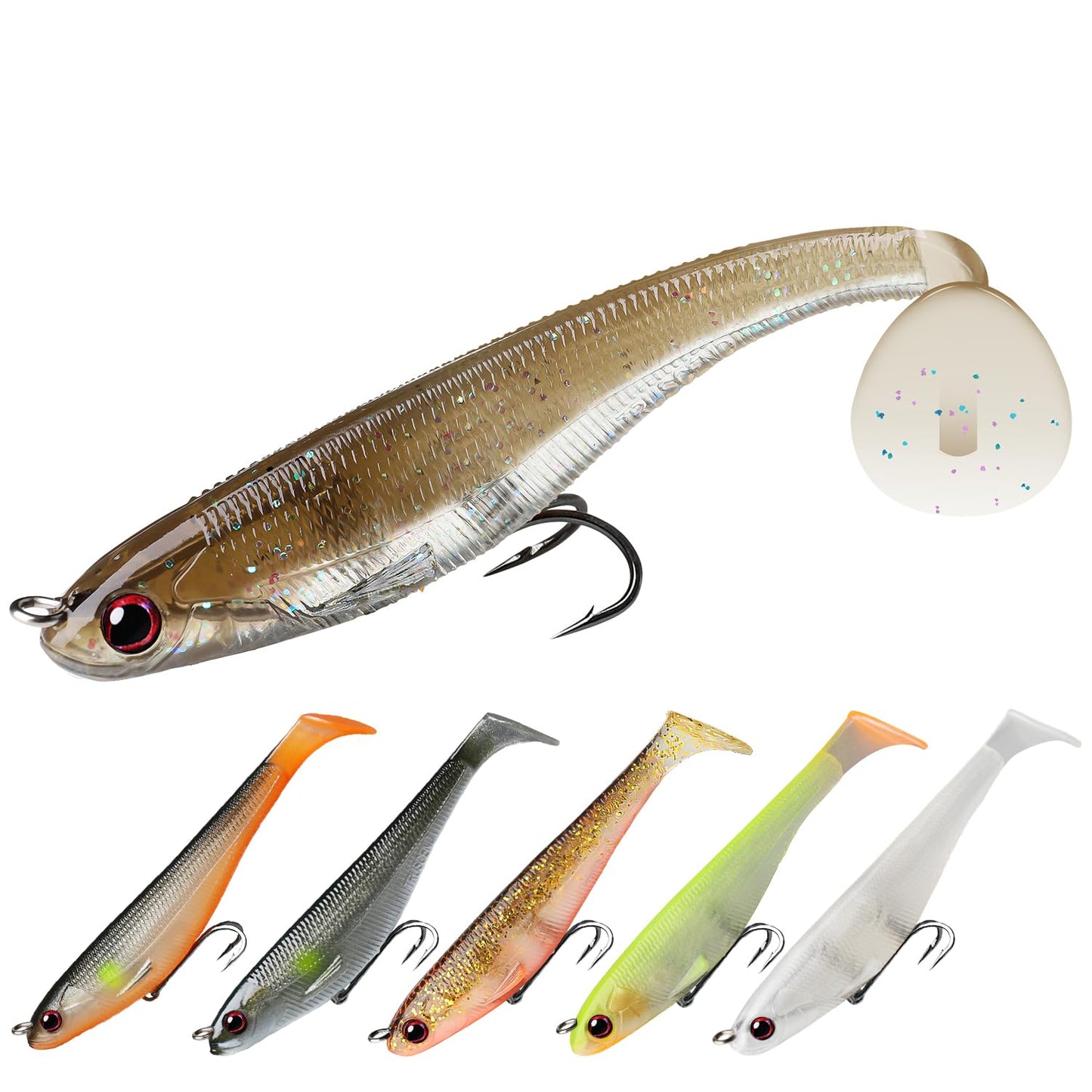 TRUSCEND Easy Catch Pre-Rigged Soft Lures, Vibrating Swim Action, Trembly Sinking Move, Amazing Soft Swimbait for Family Fishing, Well-Made Fishing Lures for Bass Trout Crappie Walleye Pike Redfish